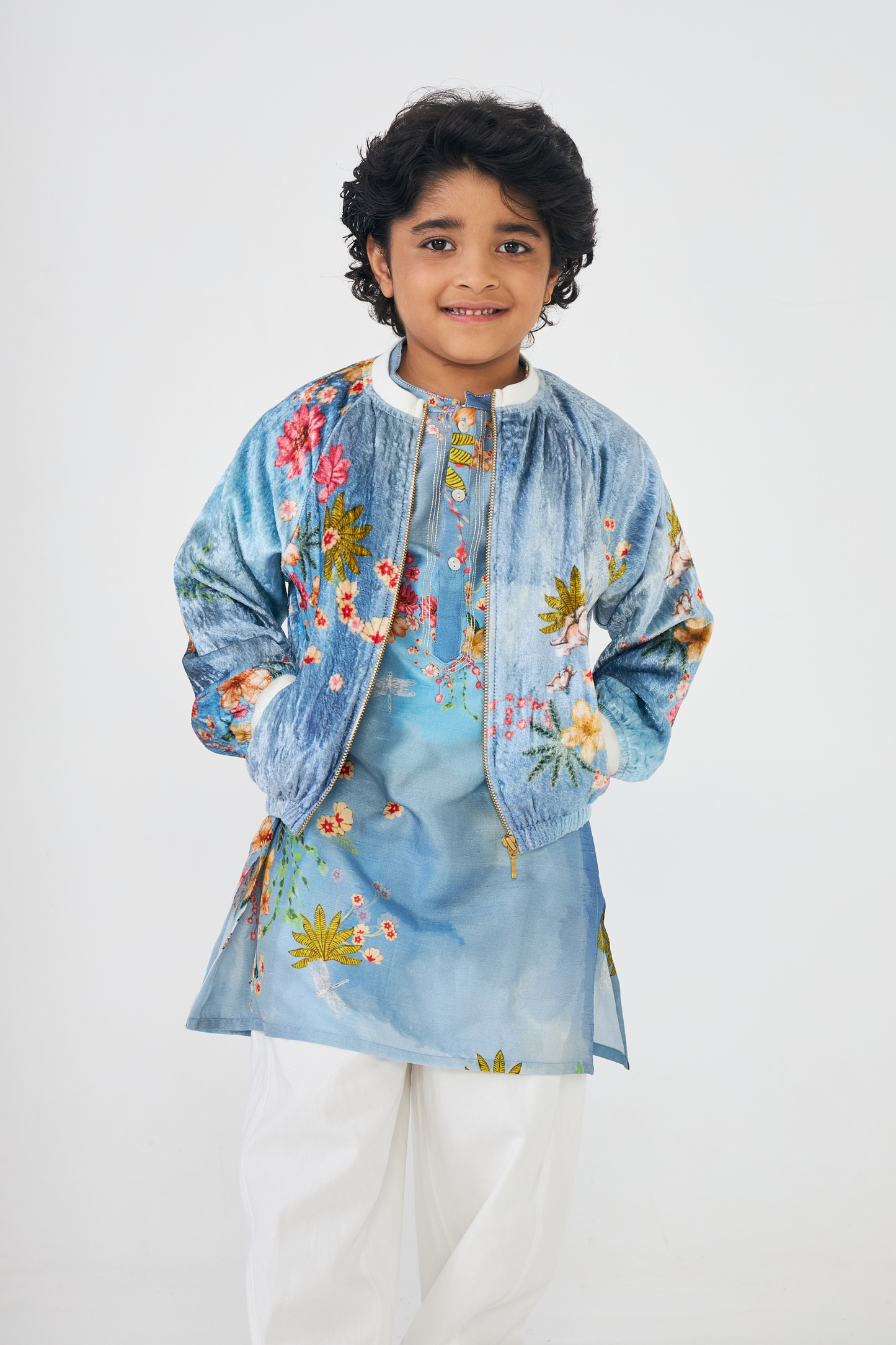 Clea Boys Embellished Kurta & Bomber Jacket (Set of 3 Pcs)