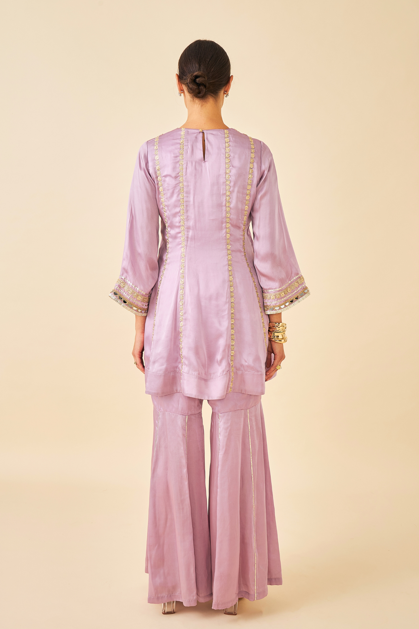 Ivora Lavender Ladies Embellished Tunic With Flared Trousers Co-ord ( Set of 2pcs )