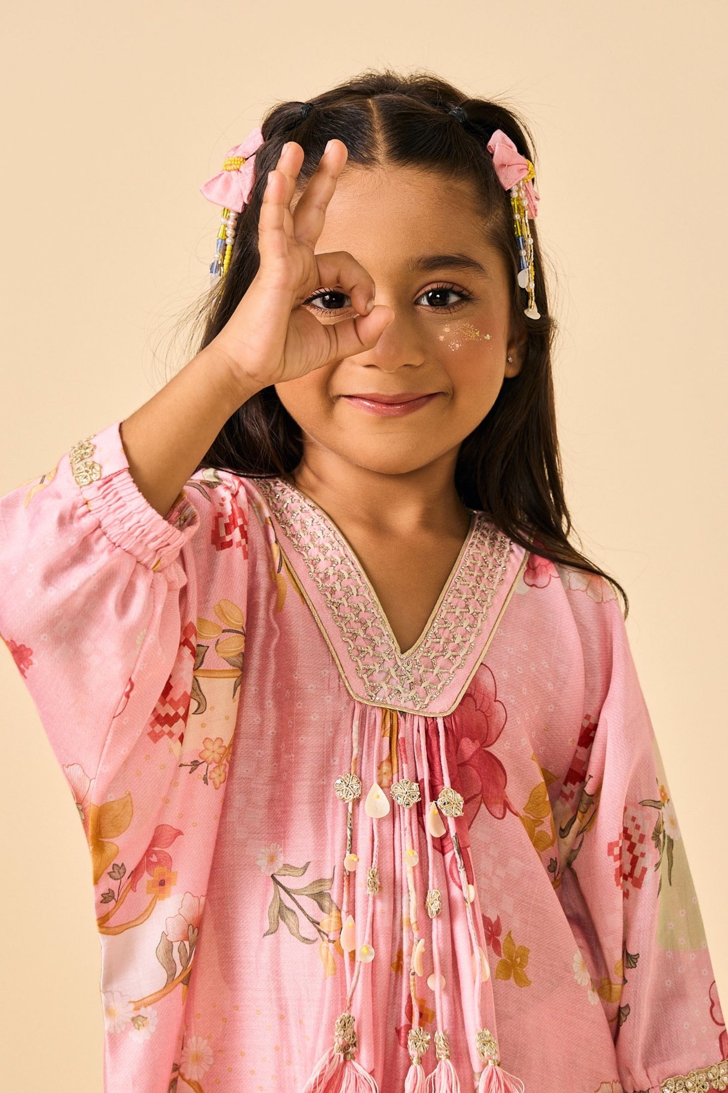 Rose Jaipur Girls Embellished V-Neck Tunic & Trouser Coord ( 2 Pc Set)