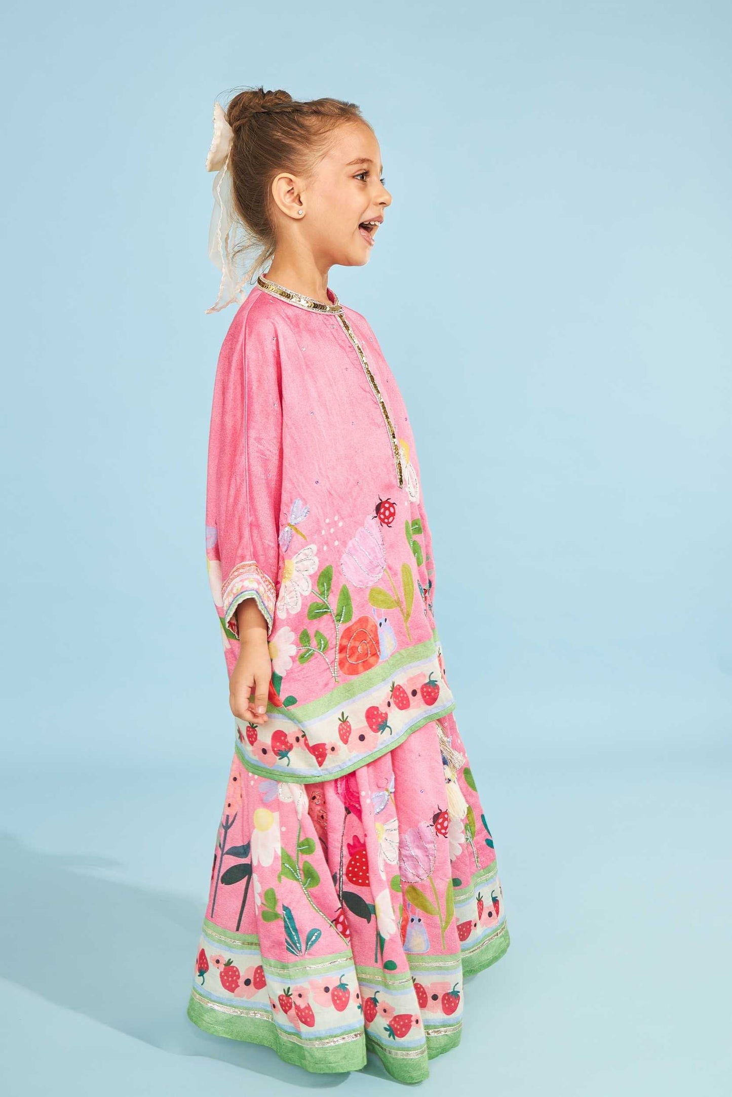 Strawberry Girls Embellished Tunic With Skirt (2 Pc Set)