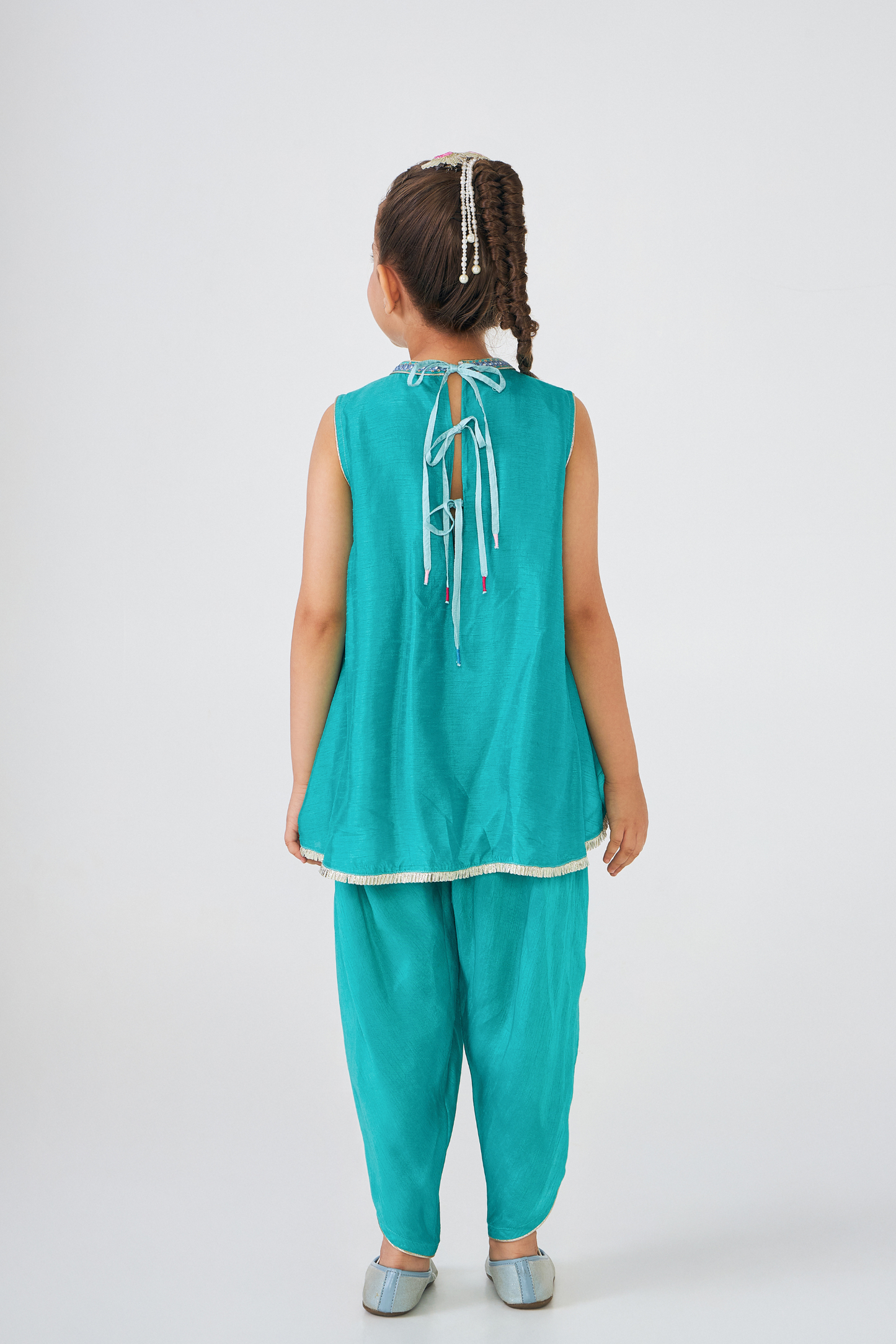 Freya Sage Lovebirds Girls Embellished Top & Dhoti Pant (Set of 2 Pcs)