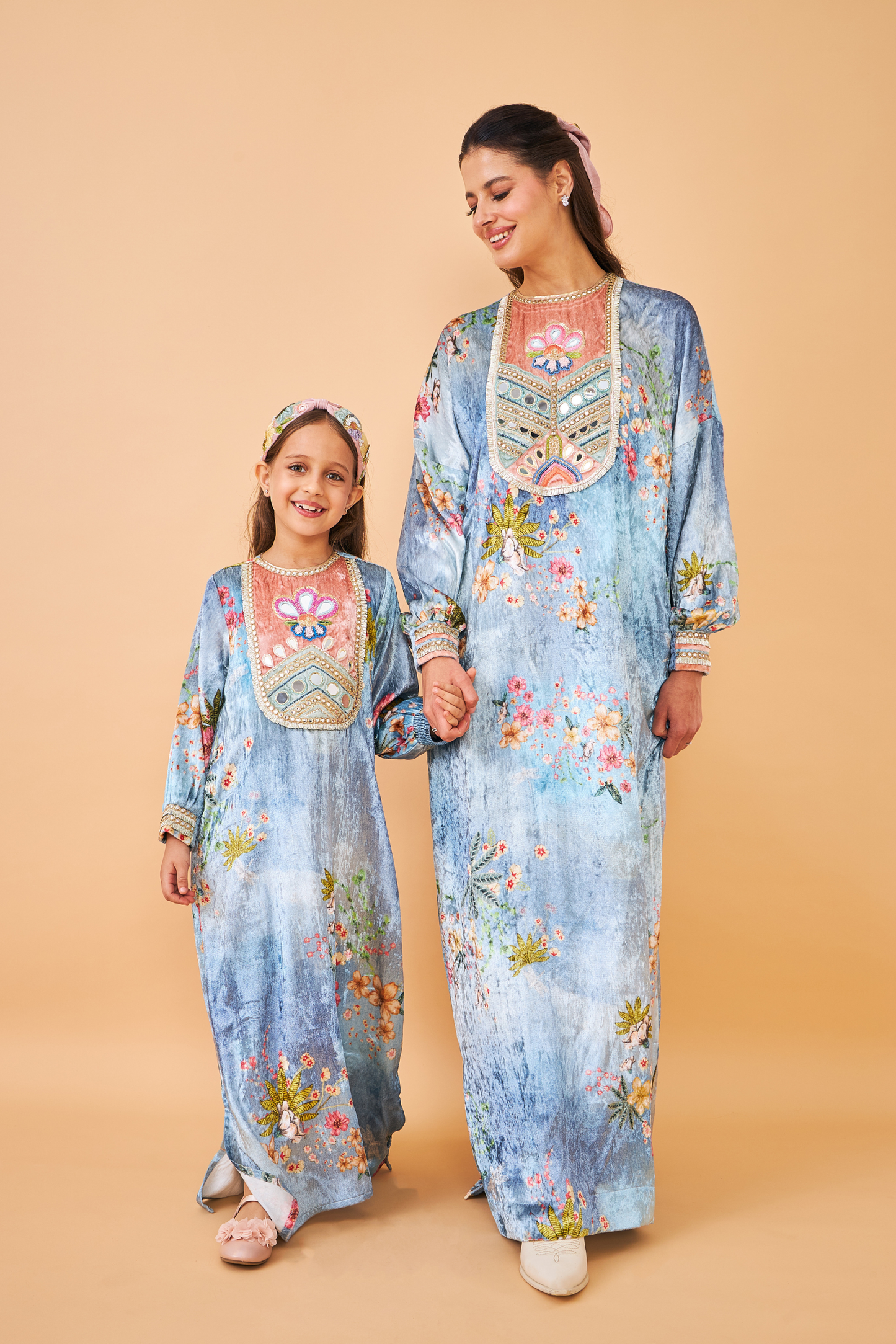 Clea Blue Velvet Long Dress - Mom & Me