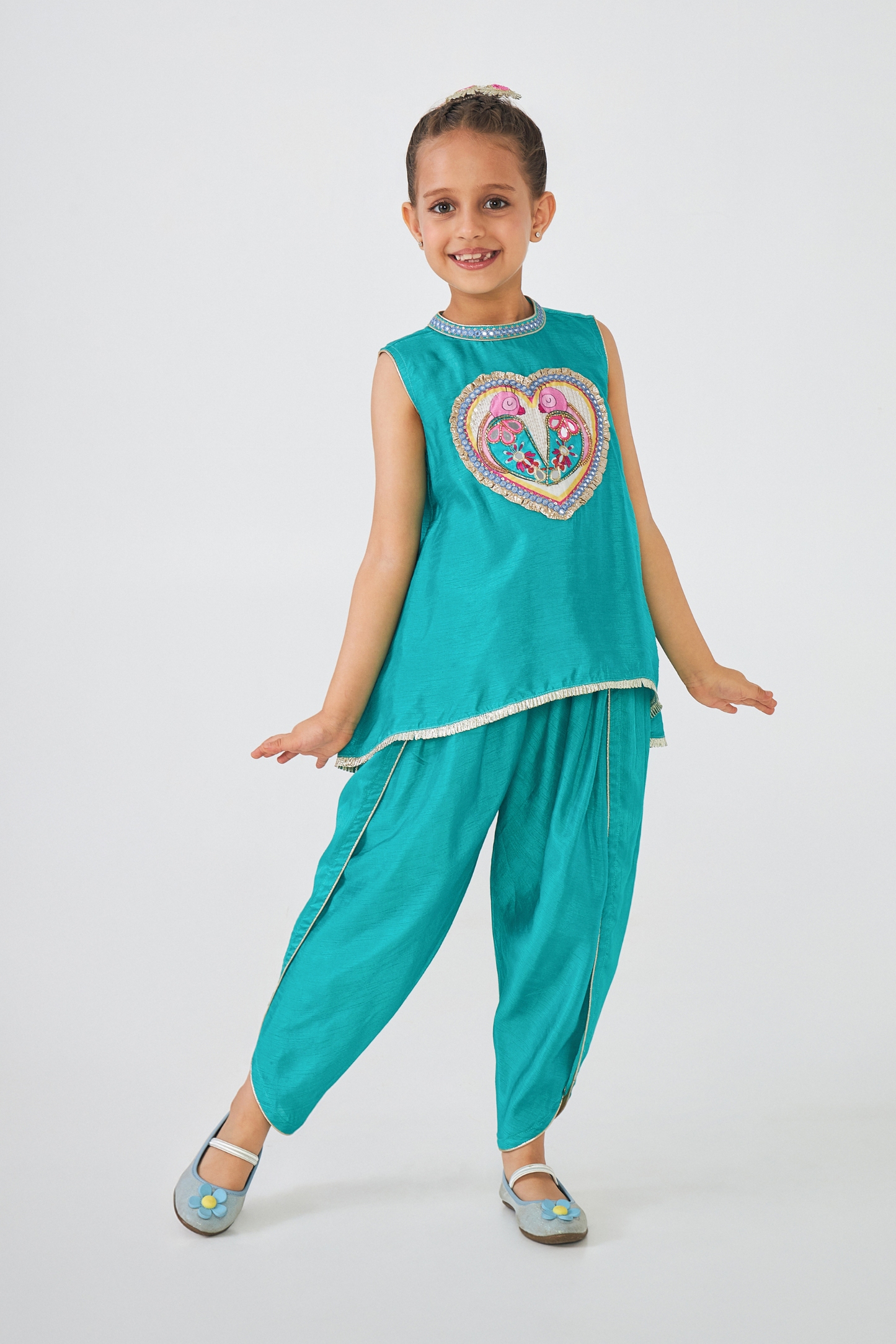 Freya Sage Lovebirds Girls Embellished Top & Dhoti Pant (Set of 2 Pcs)