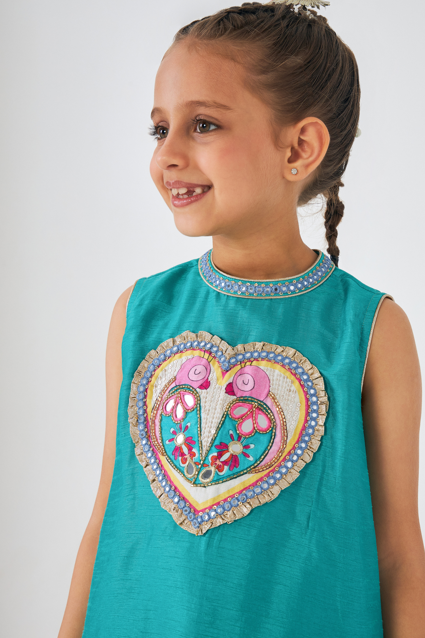 Freya Sage Lovebirds Girls Embellished Top & Dhoti Pant (Set of 2 Pcs)