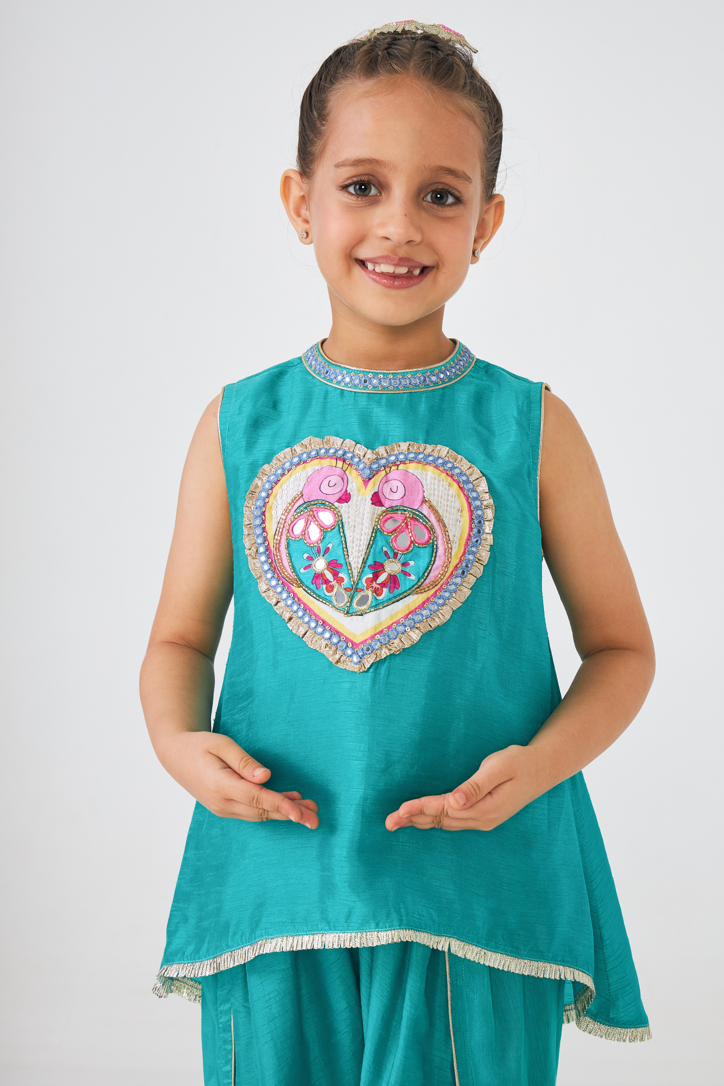 Freya Sage Lovebirds Girls Embellished Top & Dhoti Pant (Set of 2 Pcs)