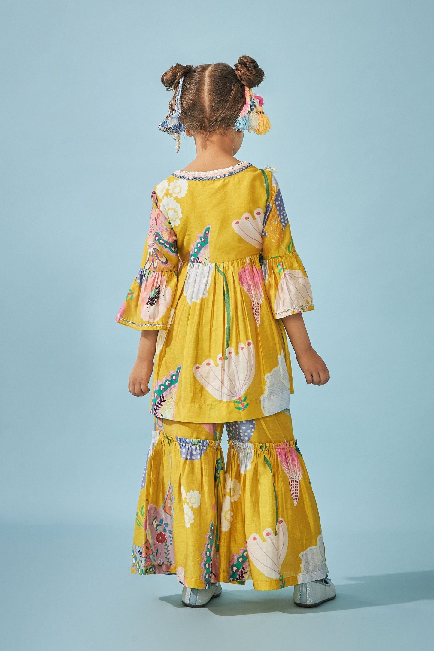 Yellow Bloom Embellished Girls Top & Trouser Coord - Mom & Me