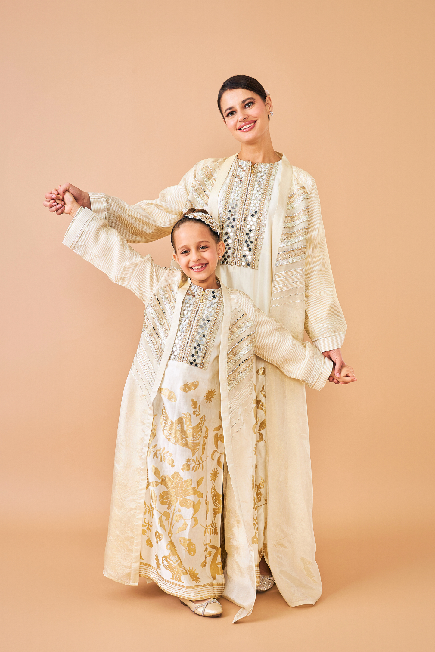 Alba Gold Coat with Long Dress - Mom & Me