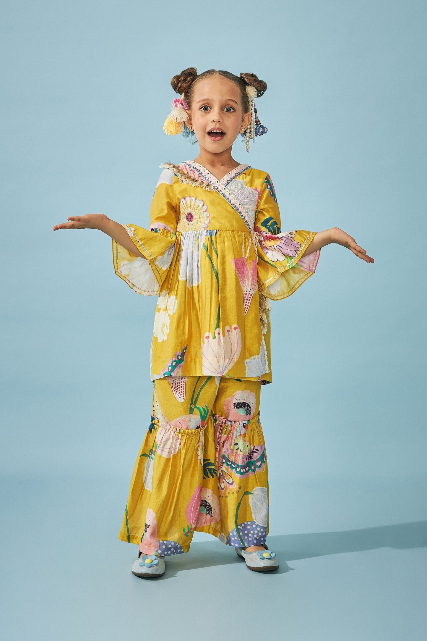 Yellow Bloom Embellished Girls Top & Trouser Coord - Mom & Me