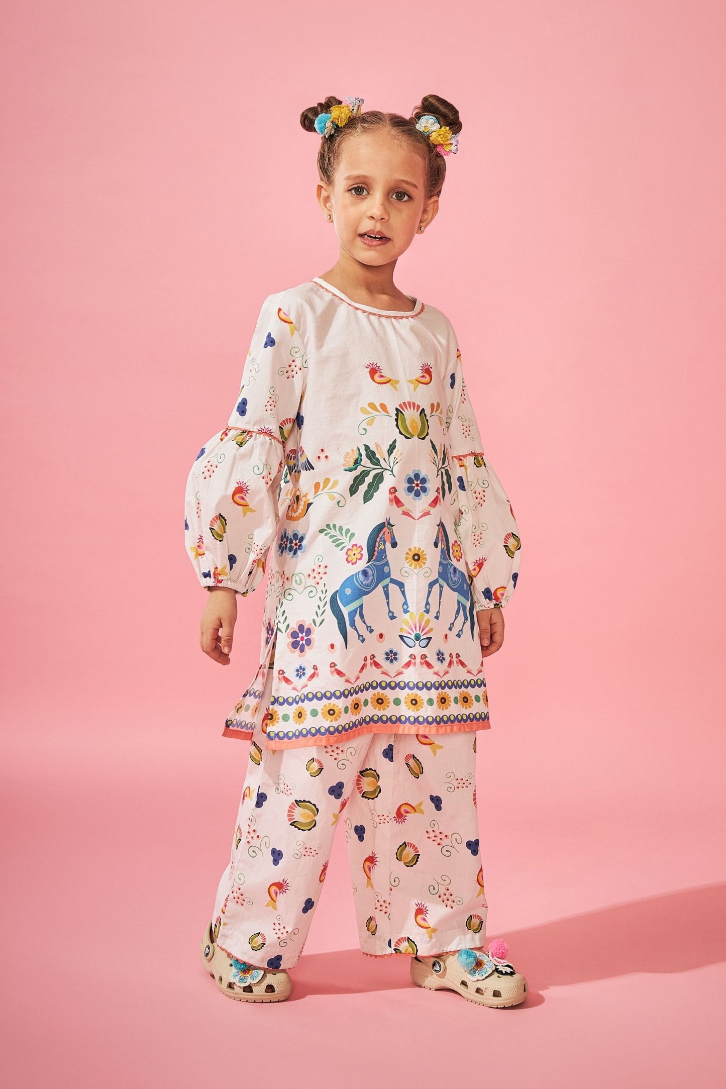 Horse Cuckoo Printed Girls Coord