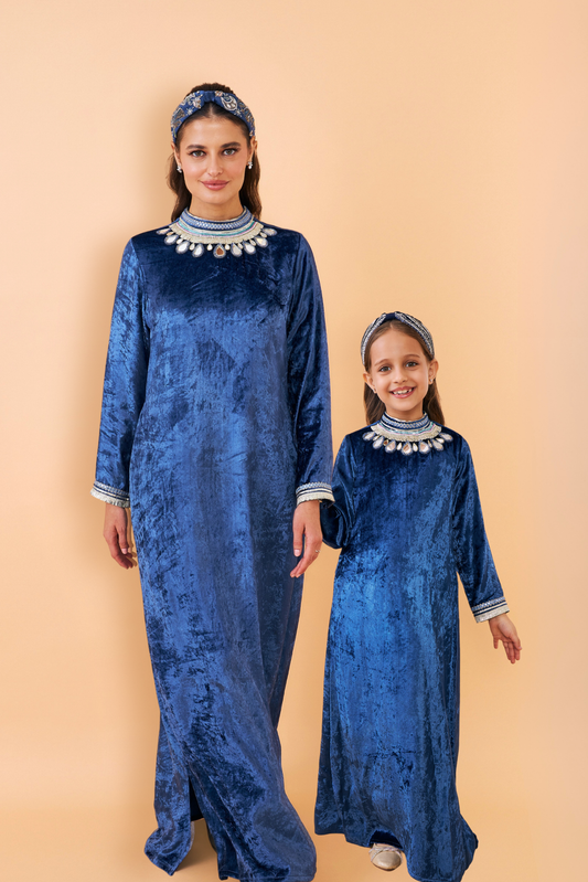 Sparrow Navy Velvet Long Dress - Mom & Me