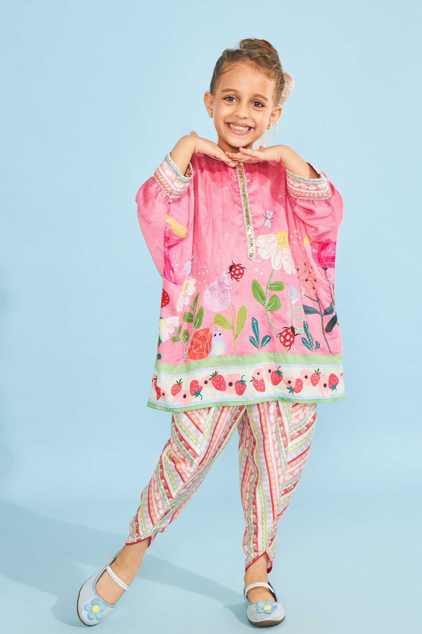 Strawberry Girls Embellished Tunic With Trousers (2 Pc Set)