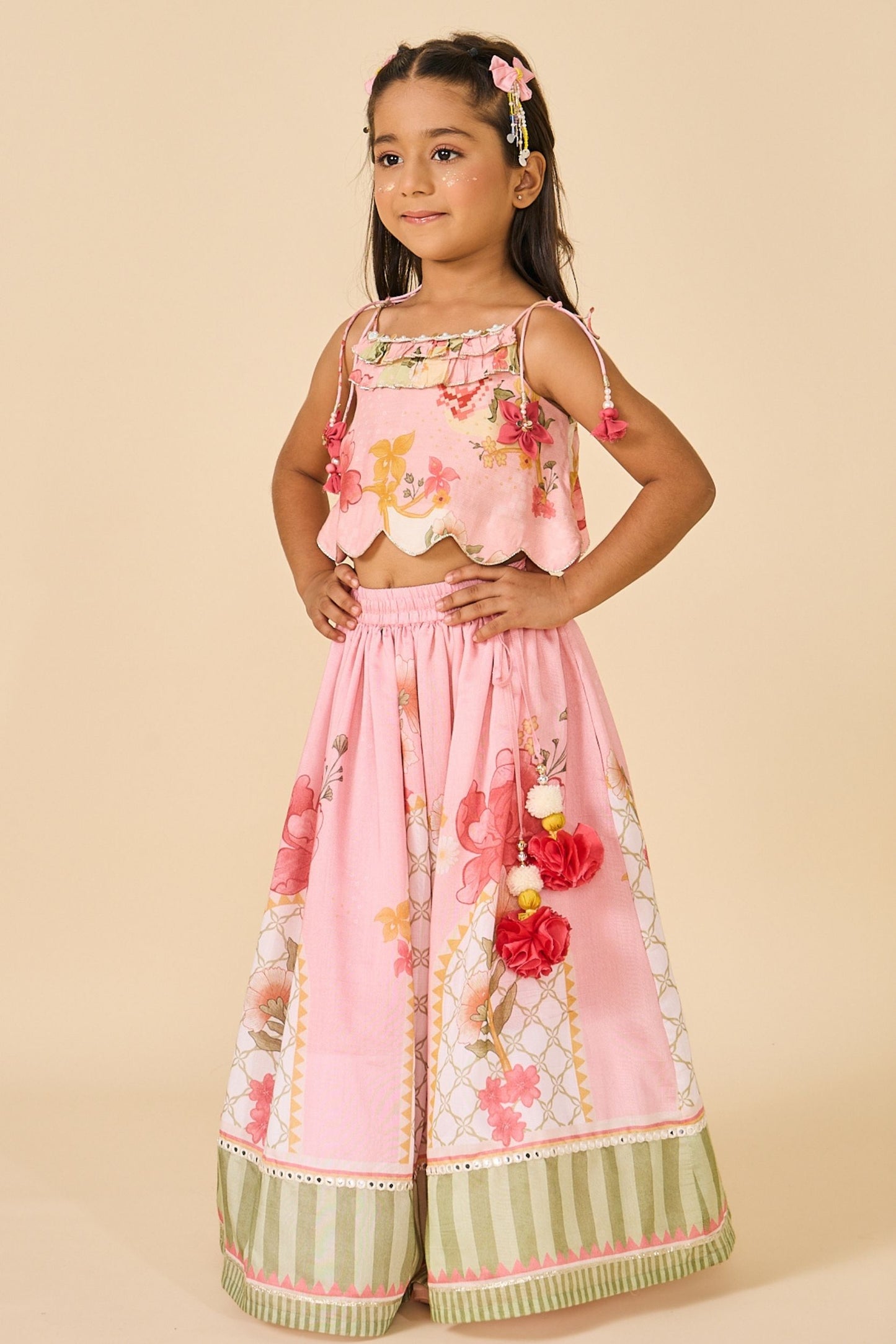 Rose Jaipur Girls Embellished Strappy Top And Skirt