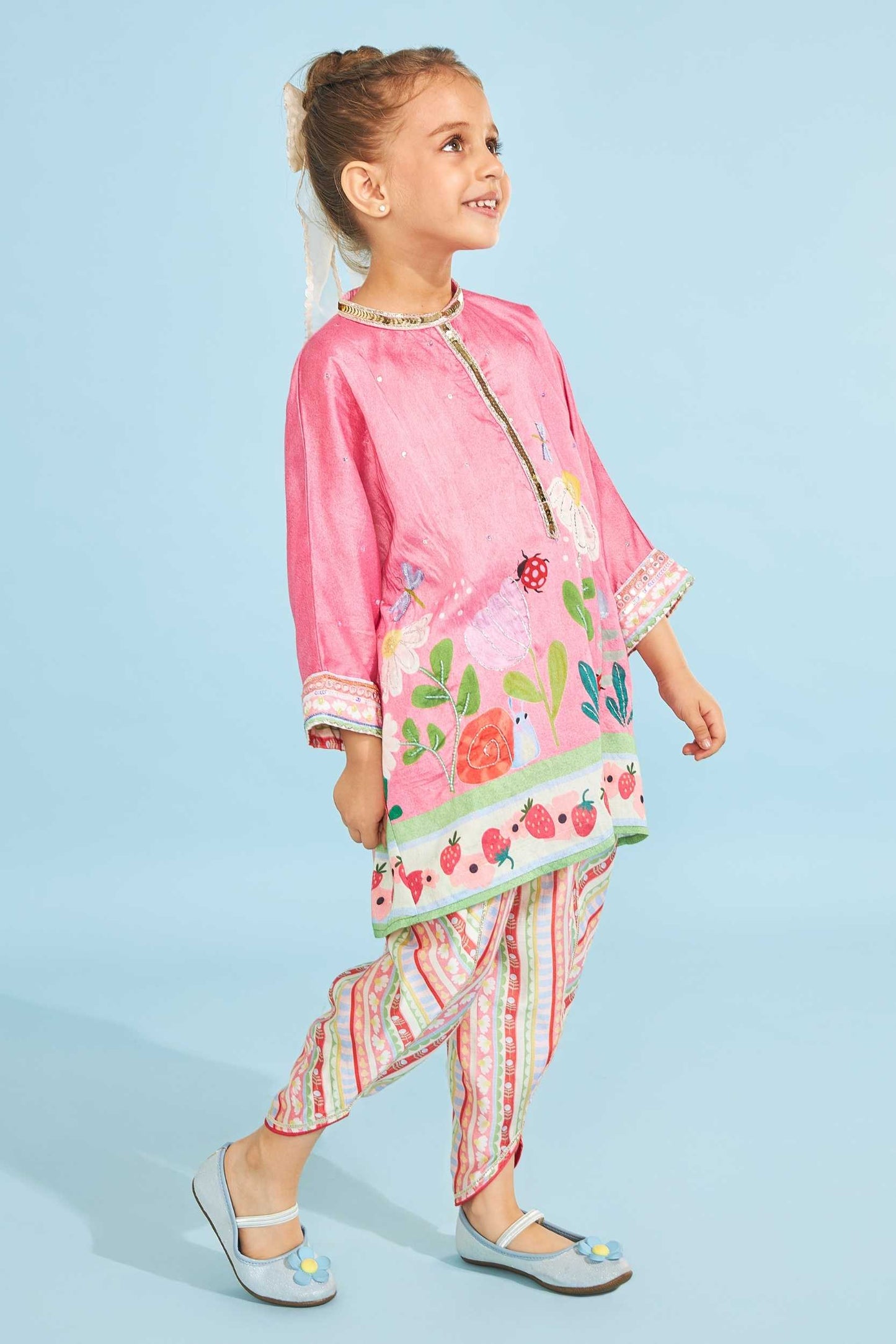 Strawberry Girls Embellished Tunic With Trousers (2 Pc Set)