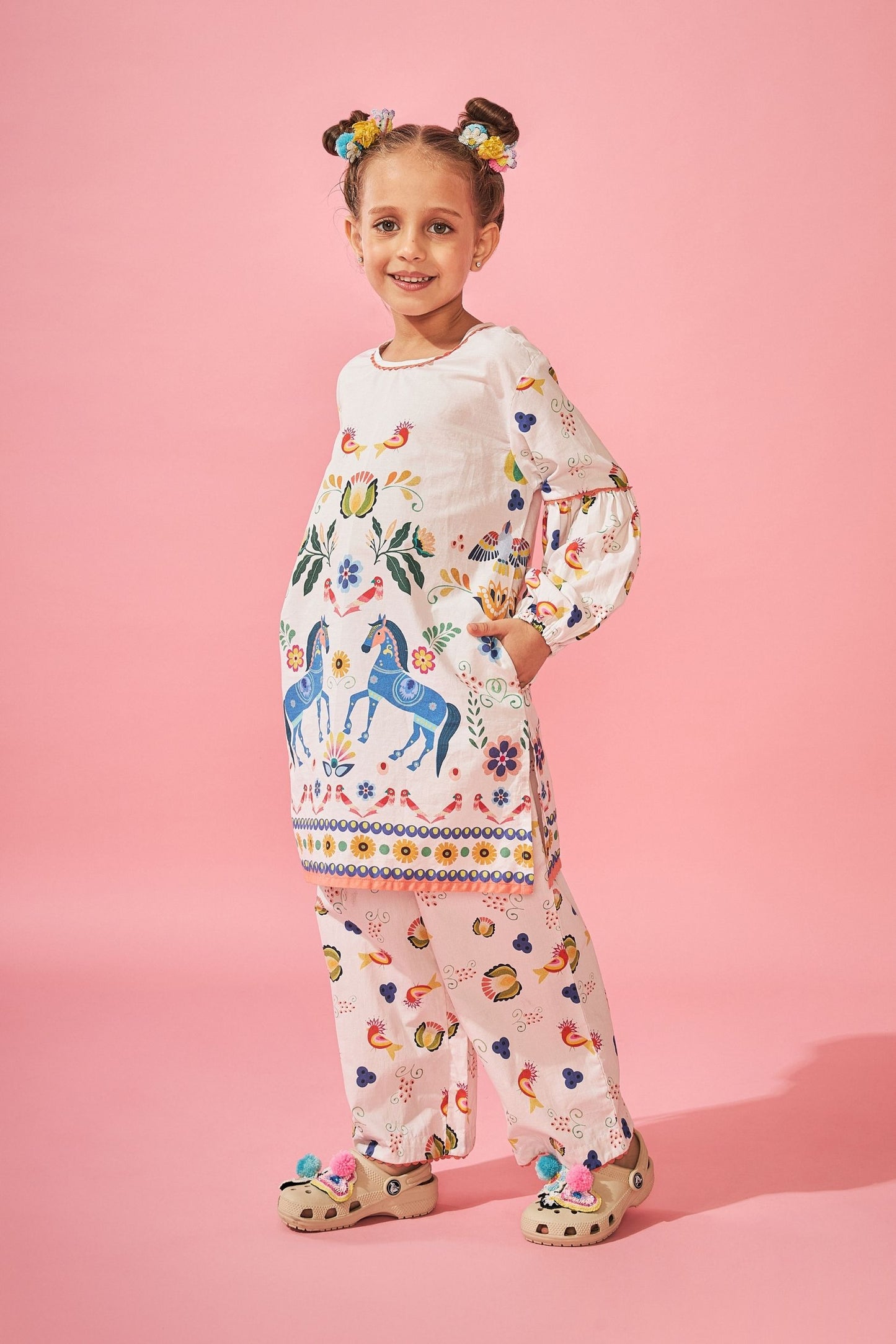 Horse Cuckoo Printed Girls Coord