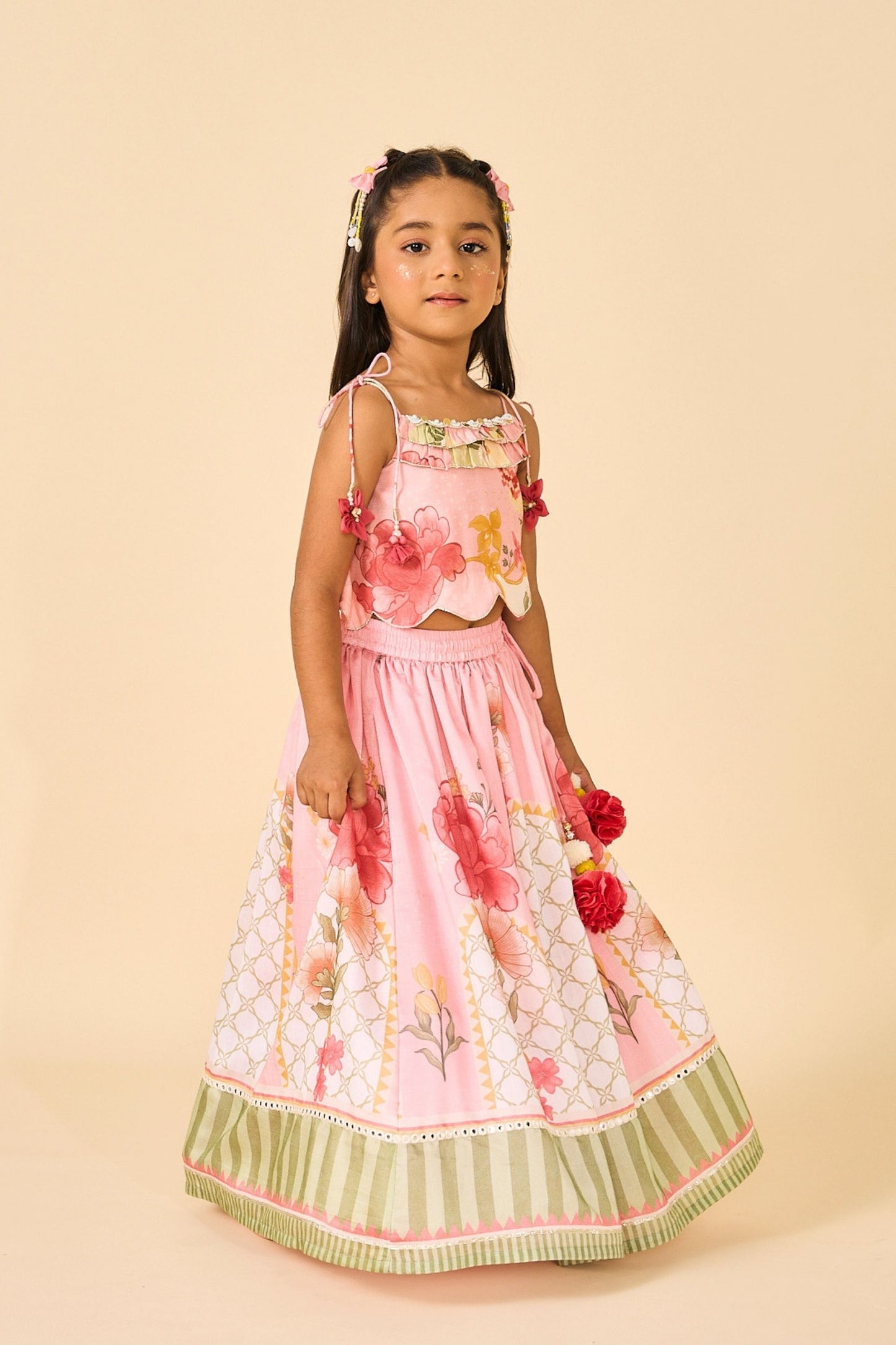 Rose Jaipur Girls Embellished Strappy Top And Skirt