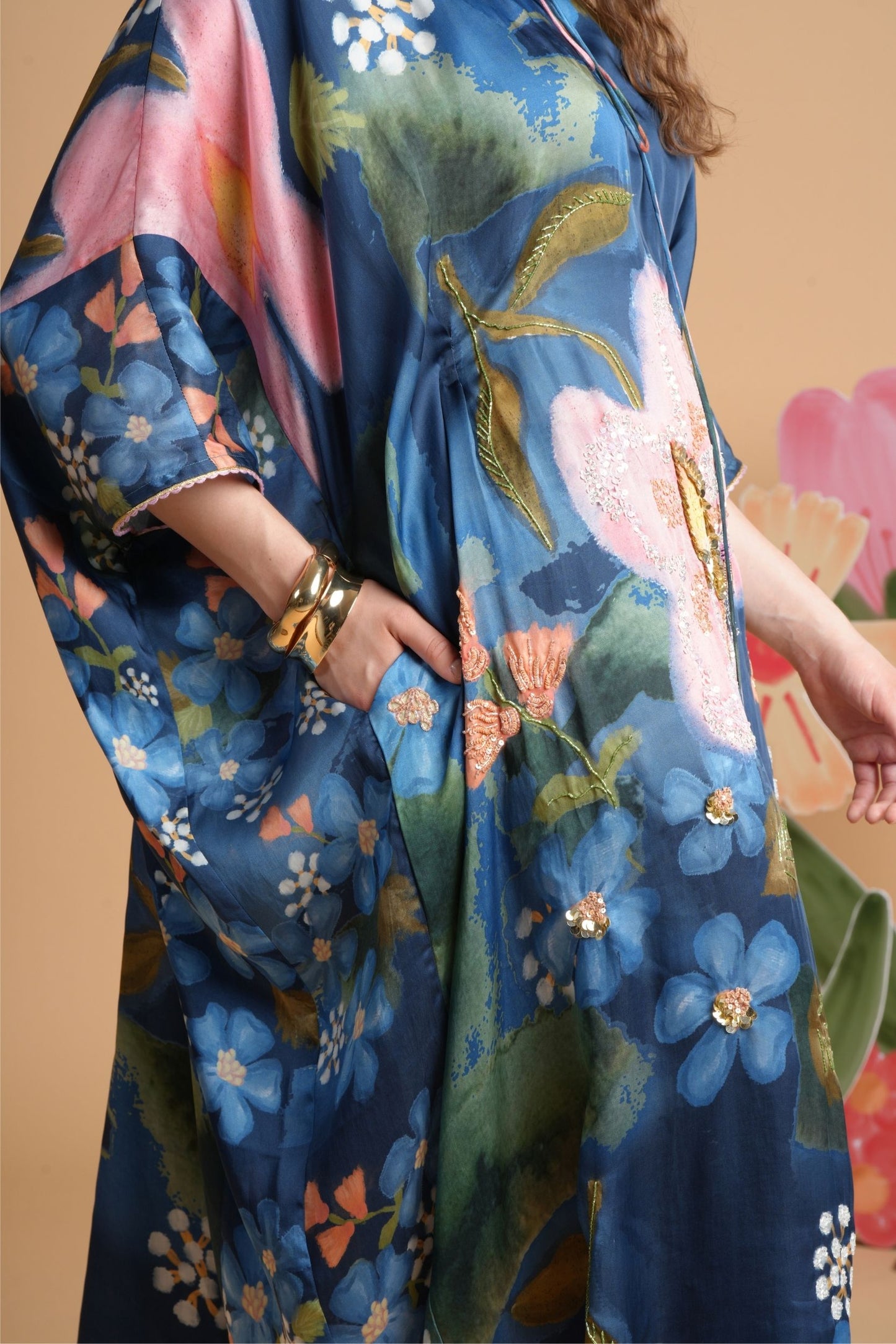 Iris Midnight Blue Embellished Ladies Kaftan Dress