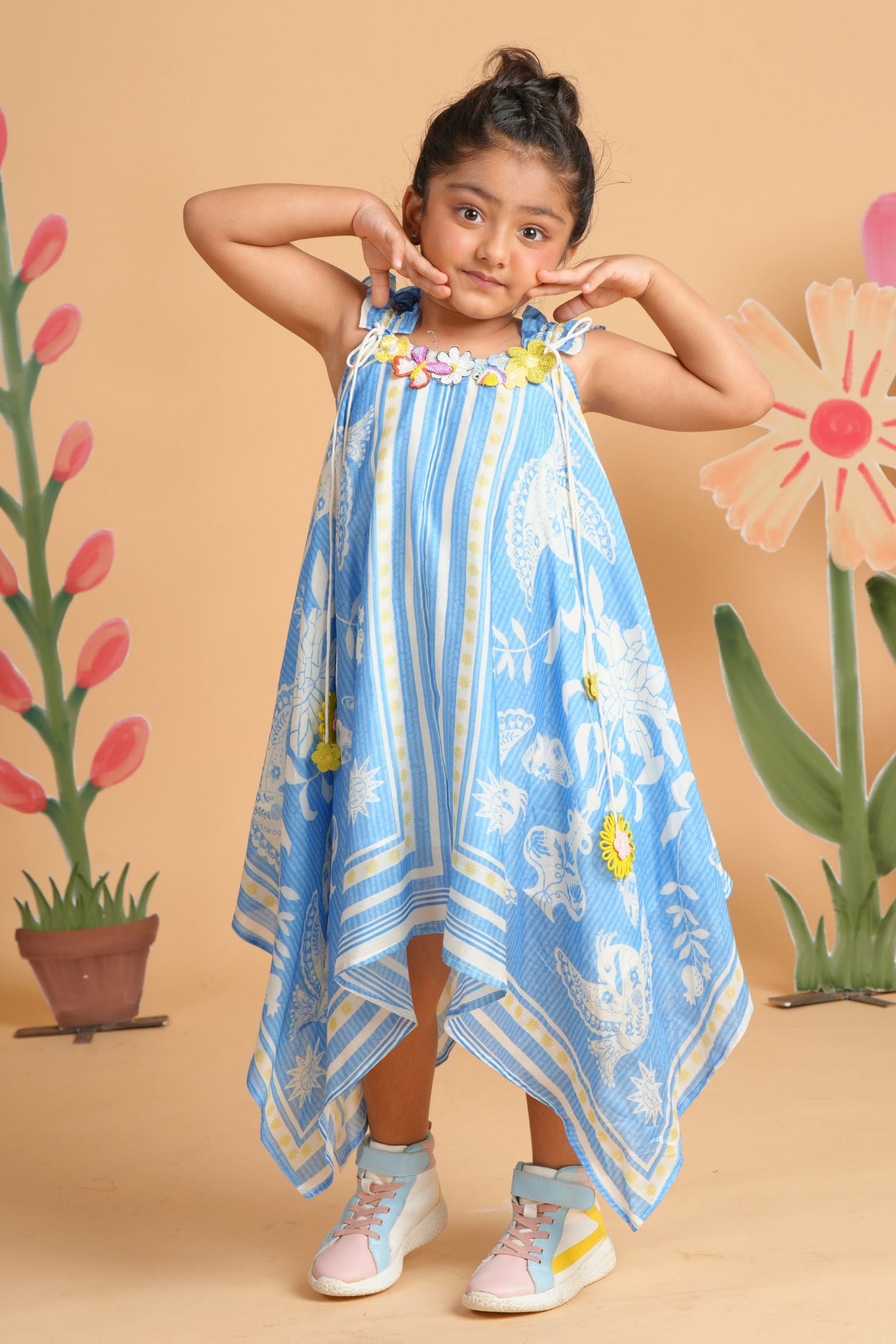 Nola Blue Embellished Handkerchief Dress