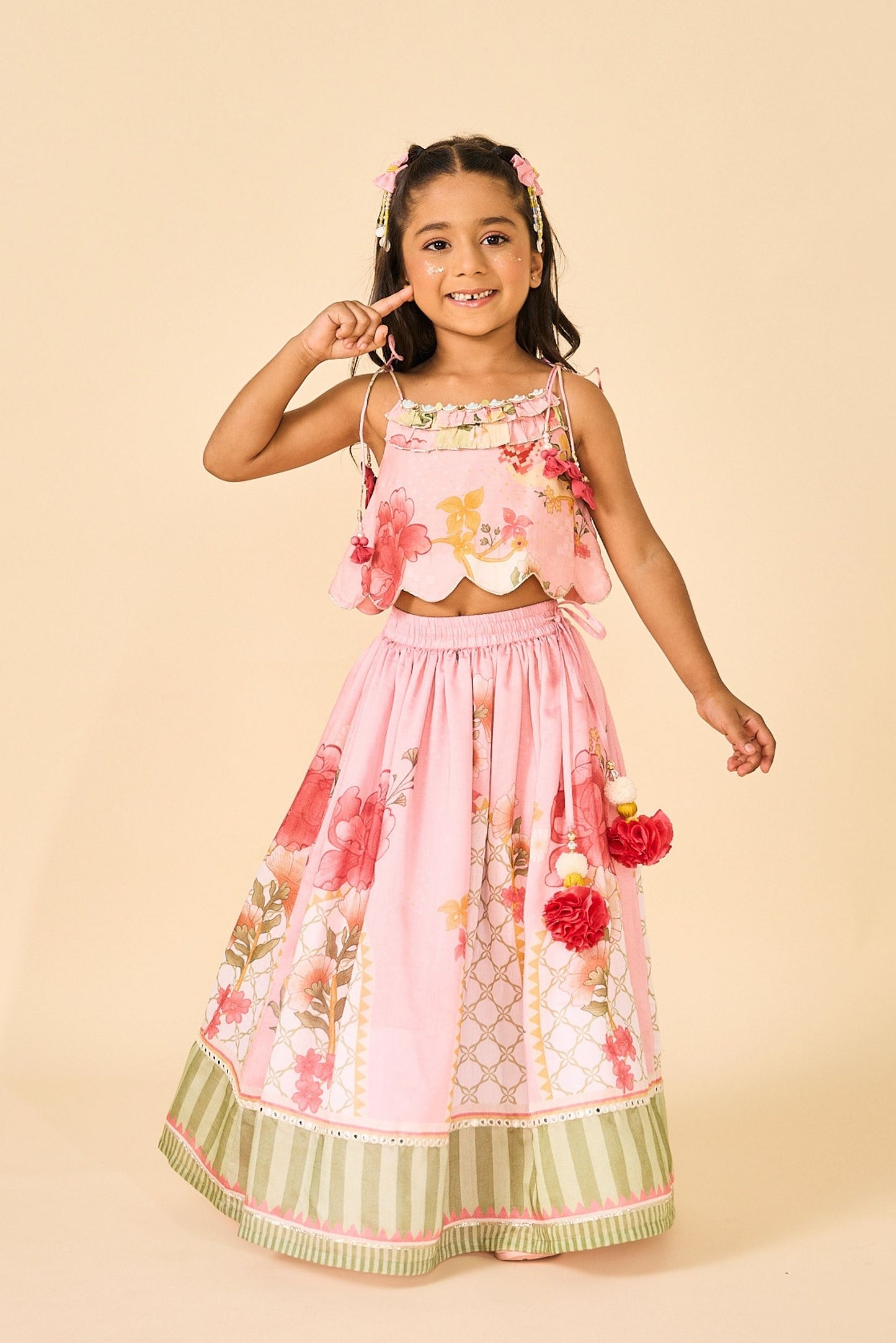 Rose Jaipur Girls Embellished Strappy Top And Skirt