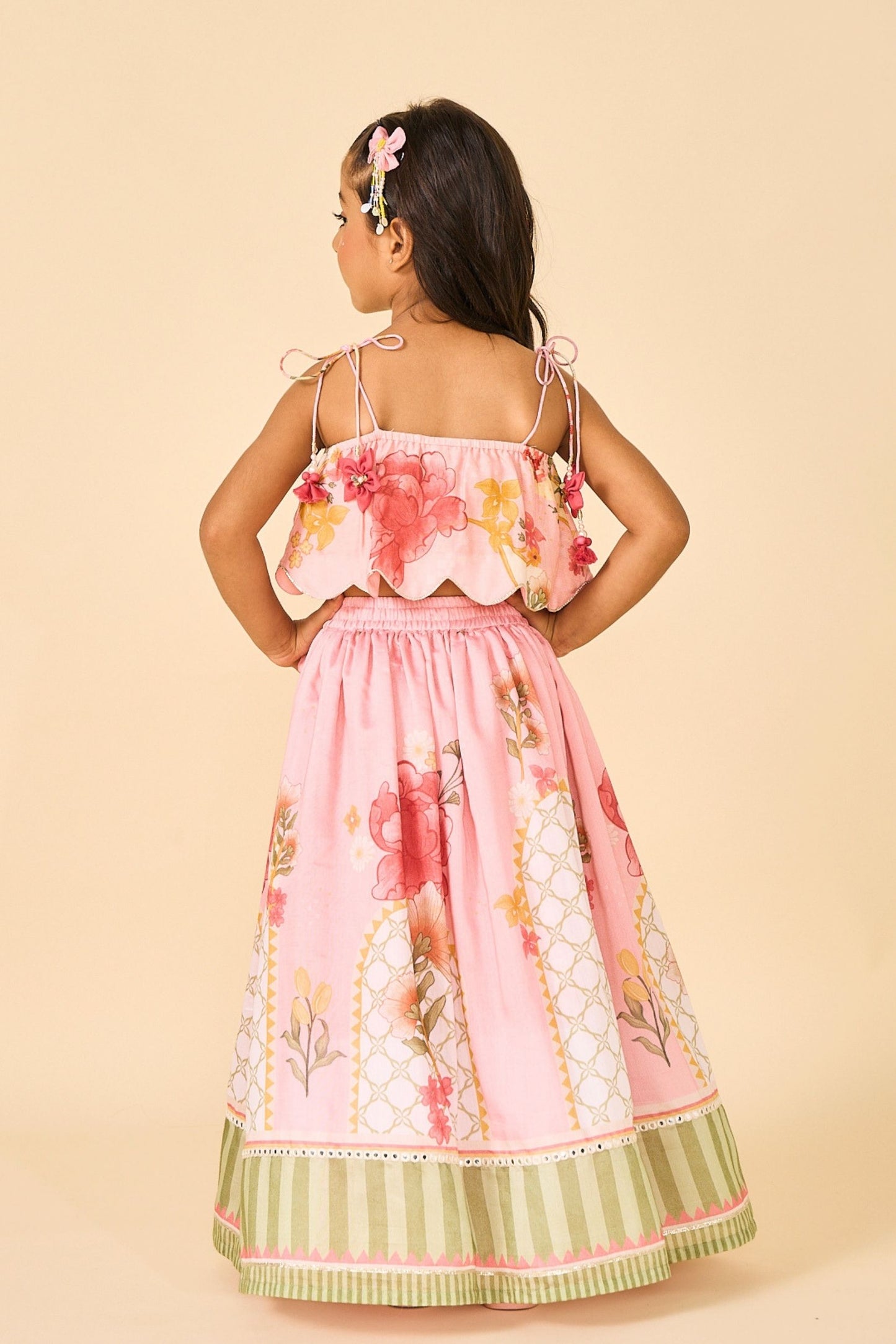 Rose Jaipur Girls Embellished Strappy Top And Skirt