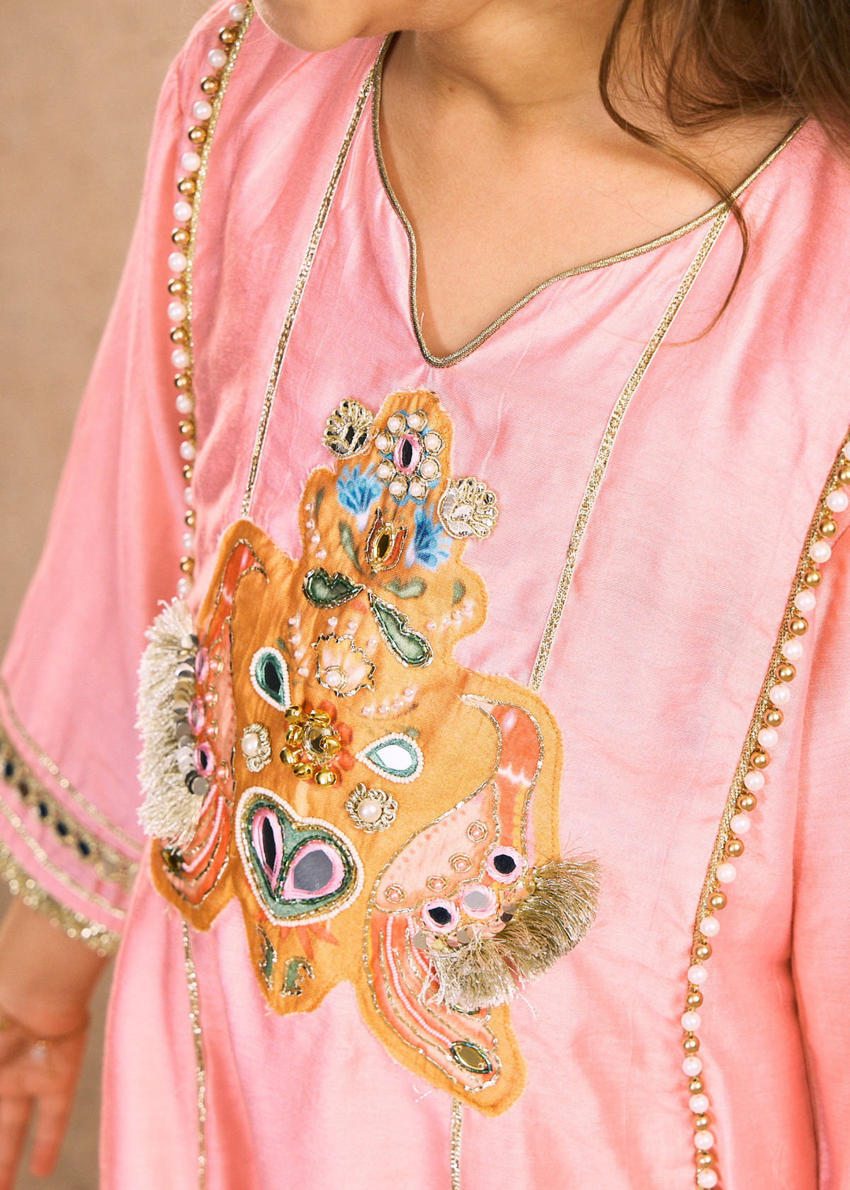 Daphene Ivora Girls pink Embellished Long Tunic & Farshi Salwar