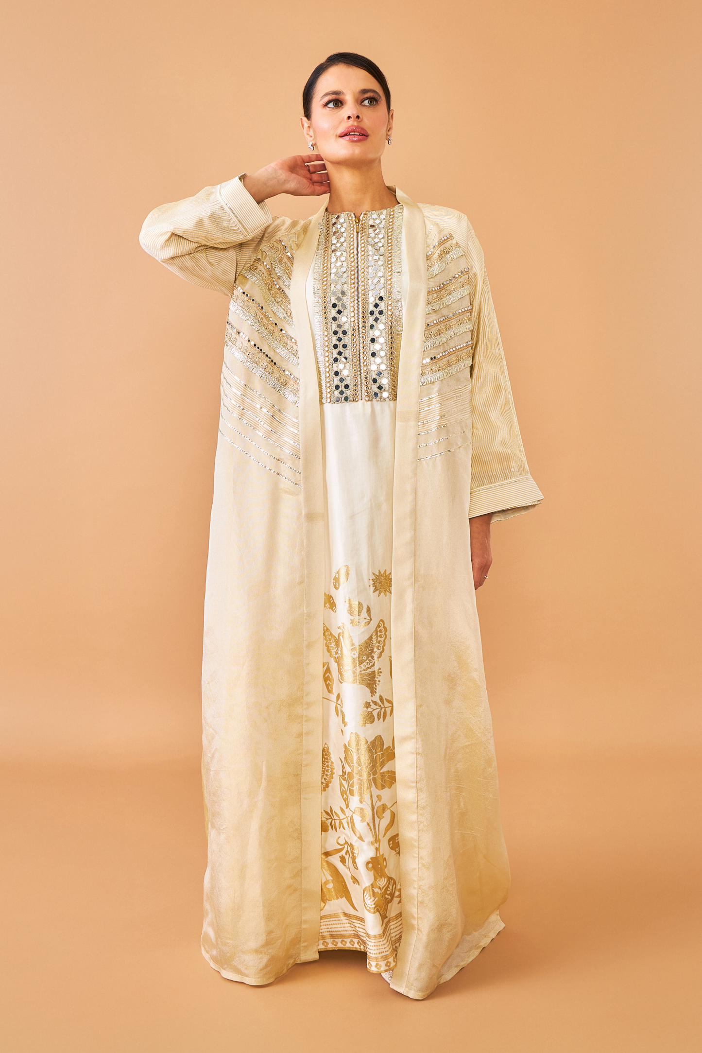 Alba Gold Ladies Coat with Long Dress ( set of 2 pcs)