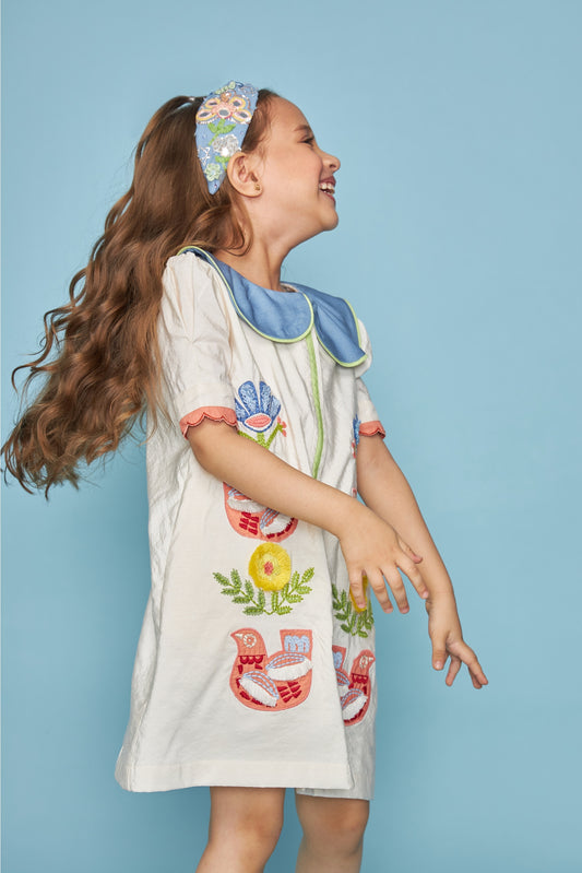 Cuckoo Kids Embroidered Peterpan Dress Bloom