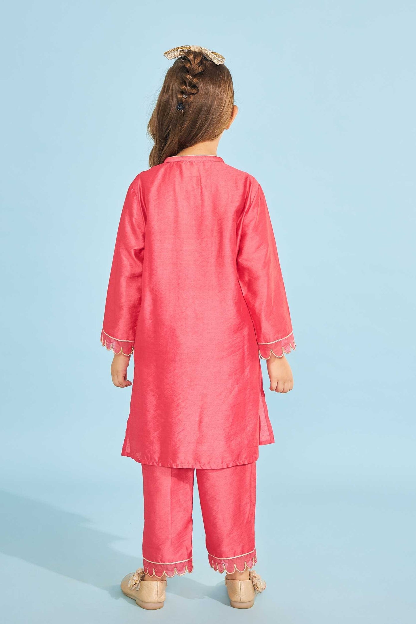 Cherry Red Birds Girls Embellished Tunic With Pants (3 Pc Set)