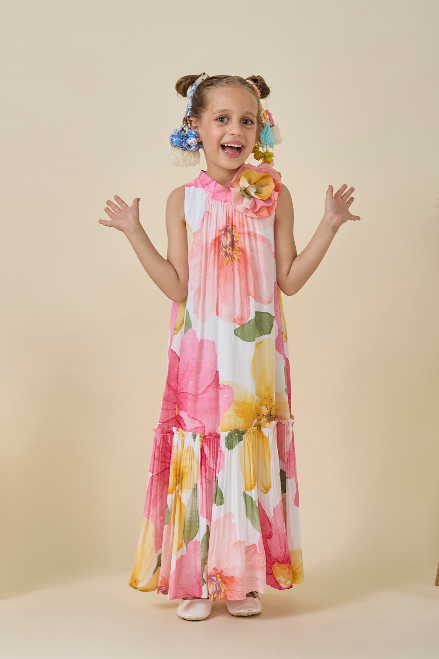 Blooming Meadows Printed Girls Long Dress & Blooming Meadows Printed Ladies Maxi Dress