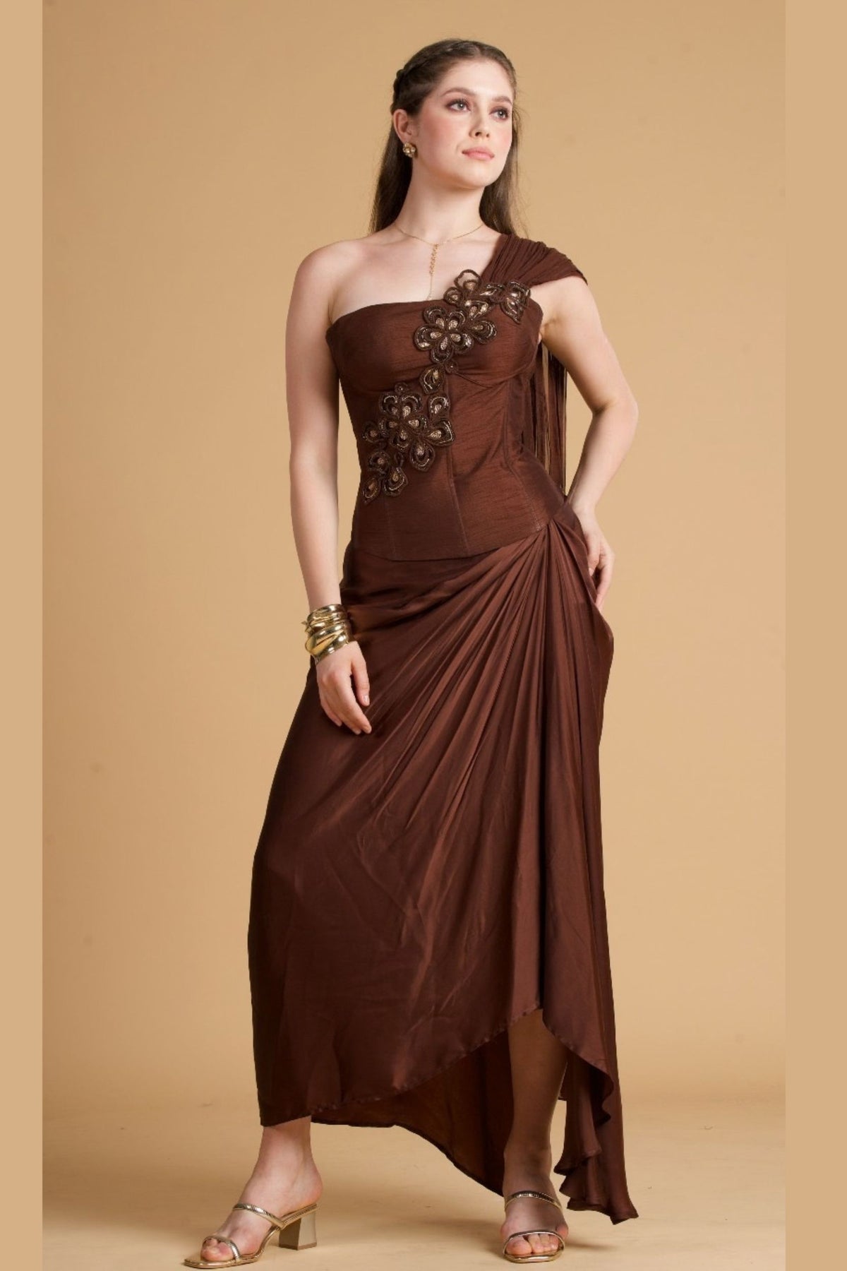 Cocoa Draped Corset and Drape skirt ( 2 pc set)