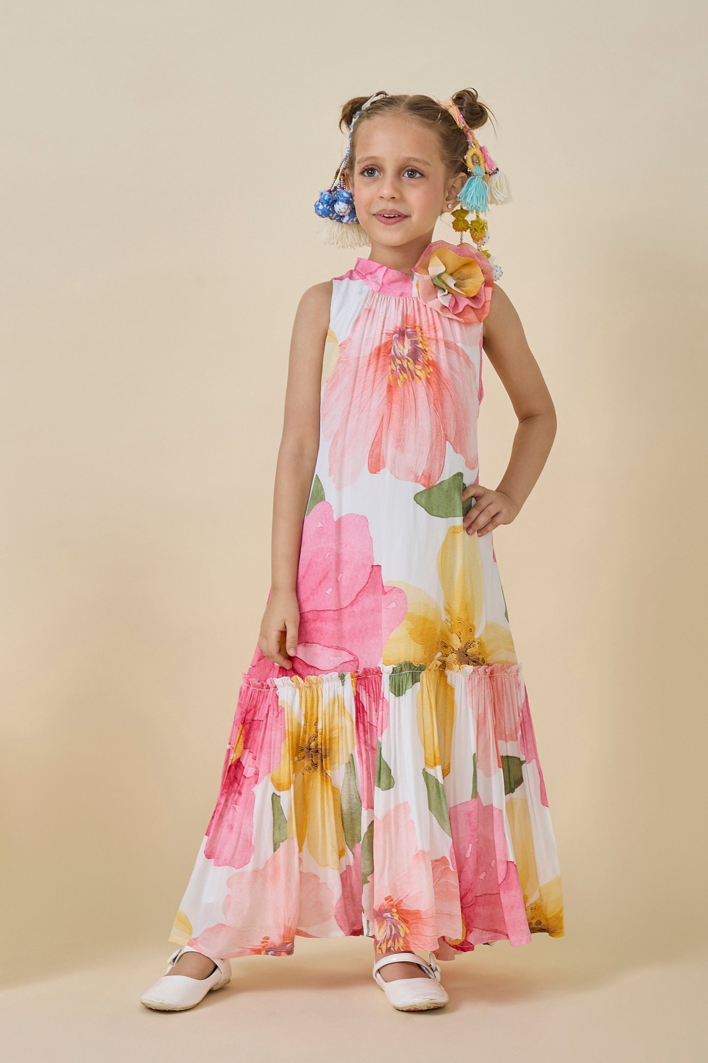 Blooming Meadows Printed Girls Long Dress & Blooming Meadows Printed Ladies Maxi Dress