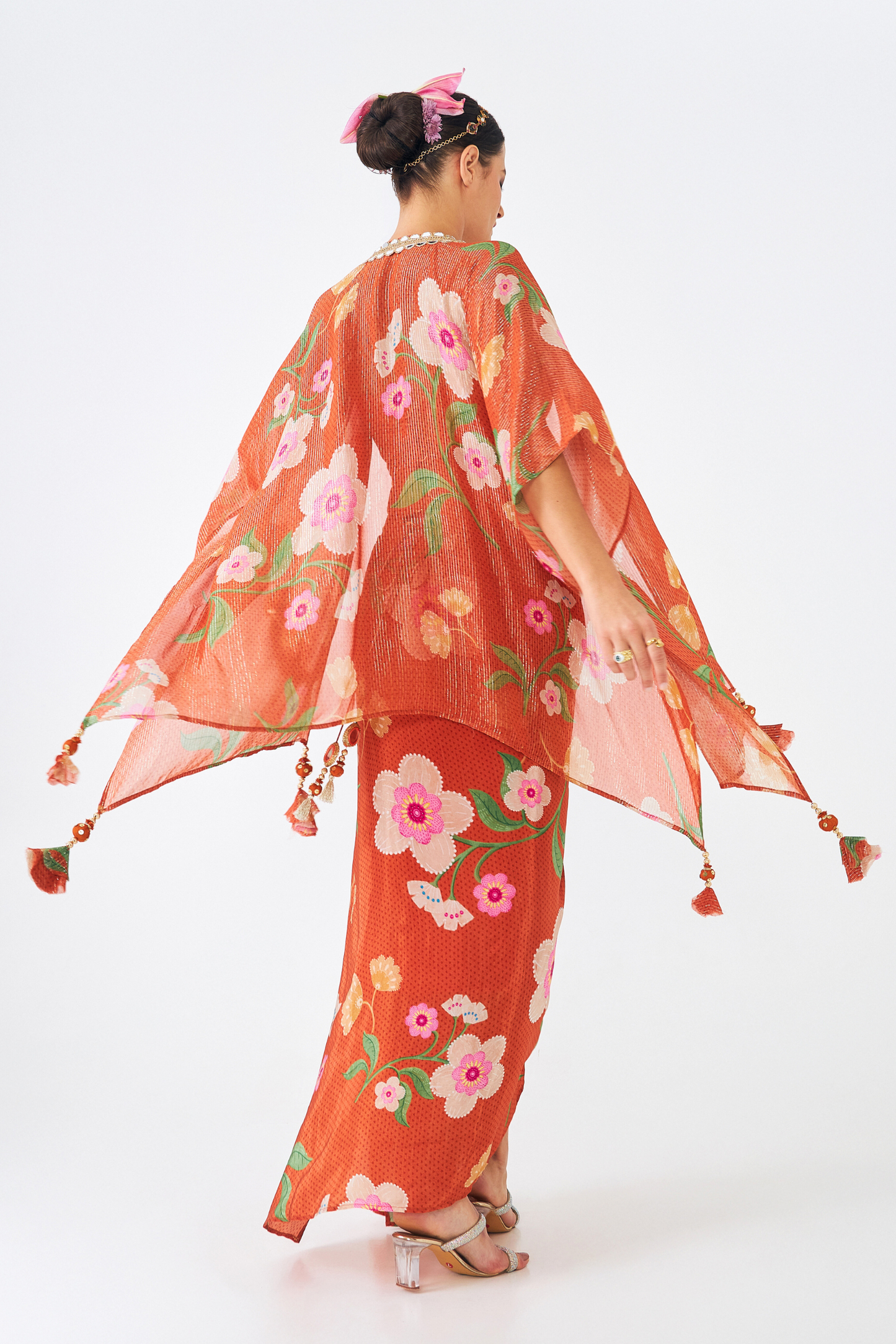 Riva Ladies Embellished Corset With Draped Skirt & Cape (Set of 3 Pcs)