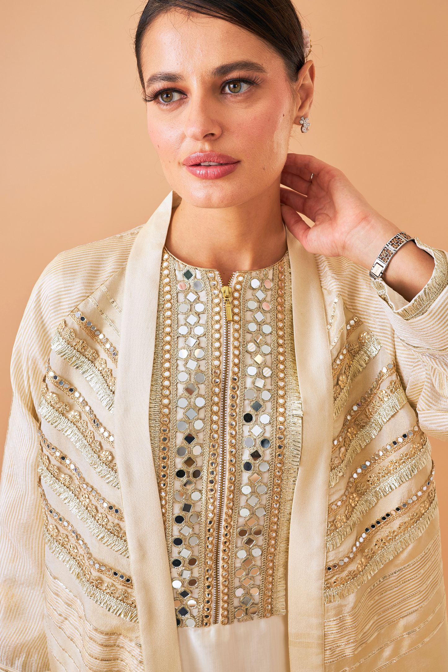 Alba Gold Ladies Coat with Long Dress ( set of 2 pcs)