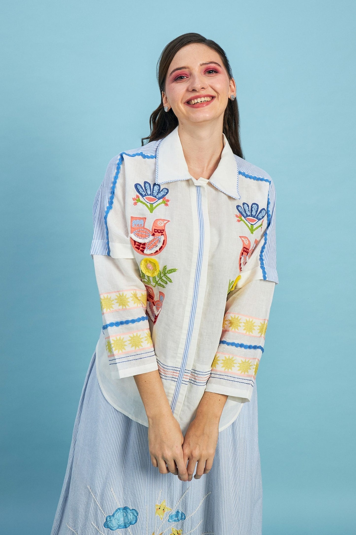 Cuckoo Embroidered Ladies Linen Shirt