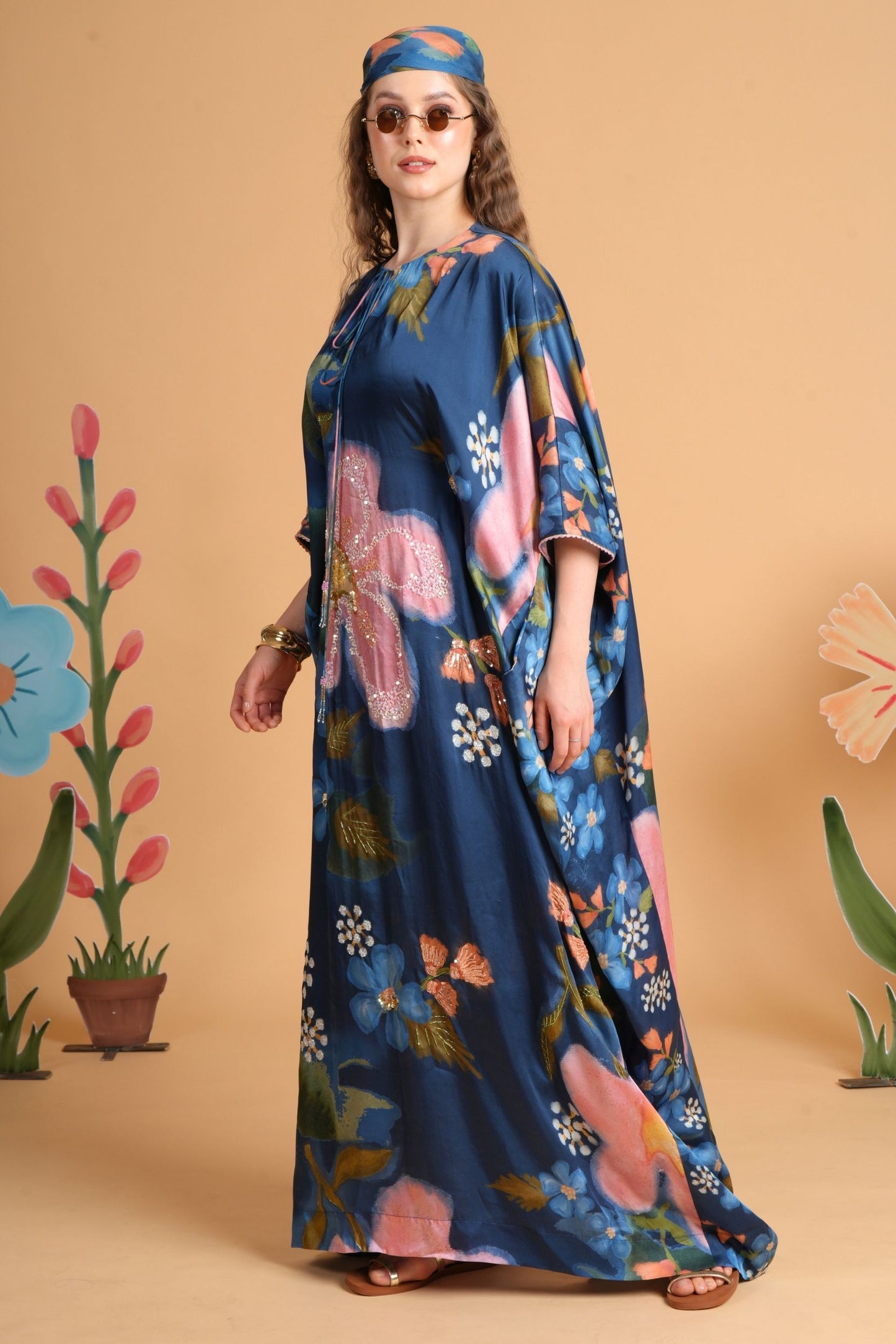 Iris Midnight Blue Embellished Ladies Kaftan Dress