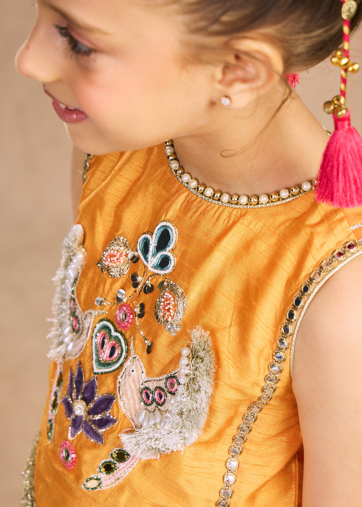 Nella Orange Girls Embellished Crop Top & Skirt (Set of 2 pcs)