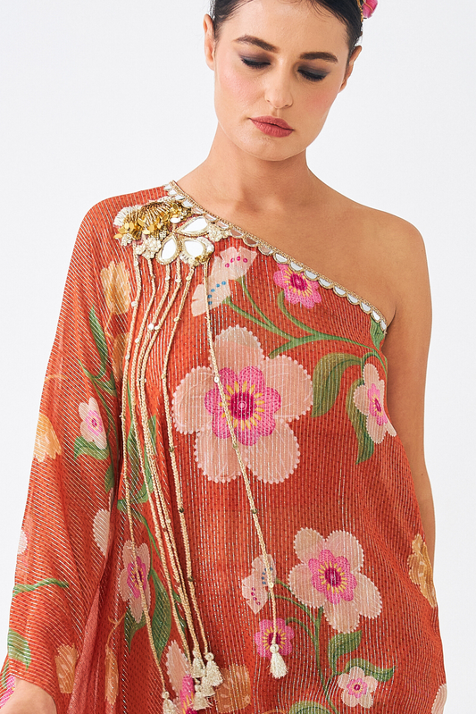 Riva Ladies Embellished Tunic With Flared Trousers  (Set of 3 Pcs)