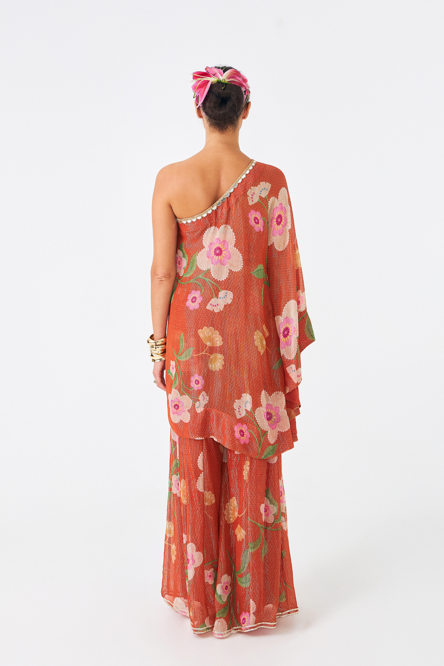 Riva Ladies Embellished Tunic With Flared Trousers  (Set of 3 Pcs)