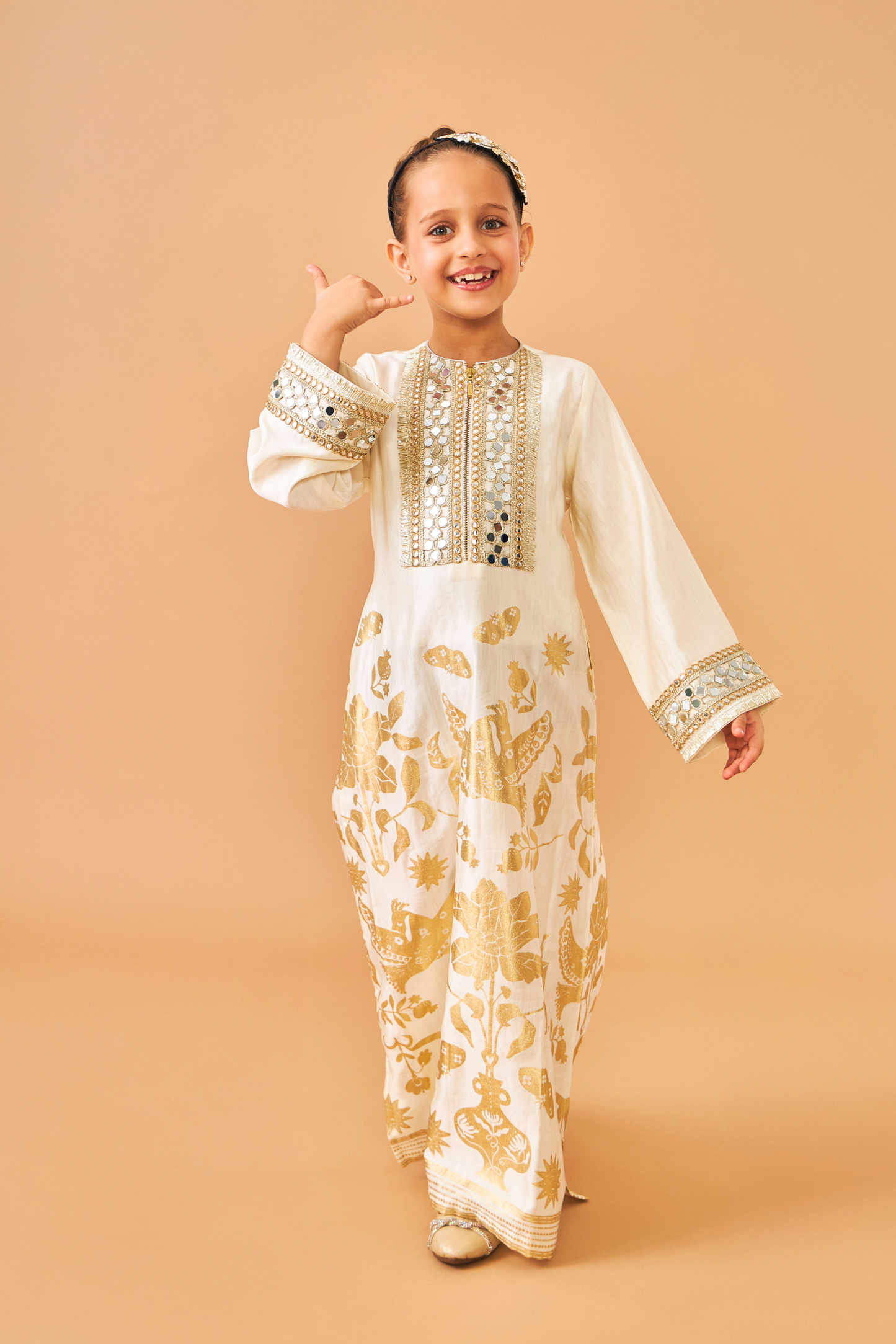 Alba Gold Coat with Long Dress - Mom & Me