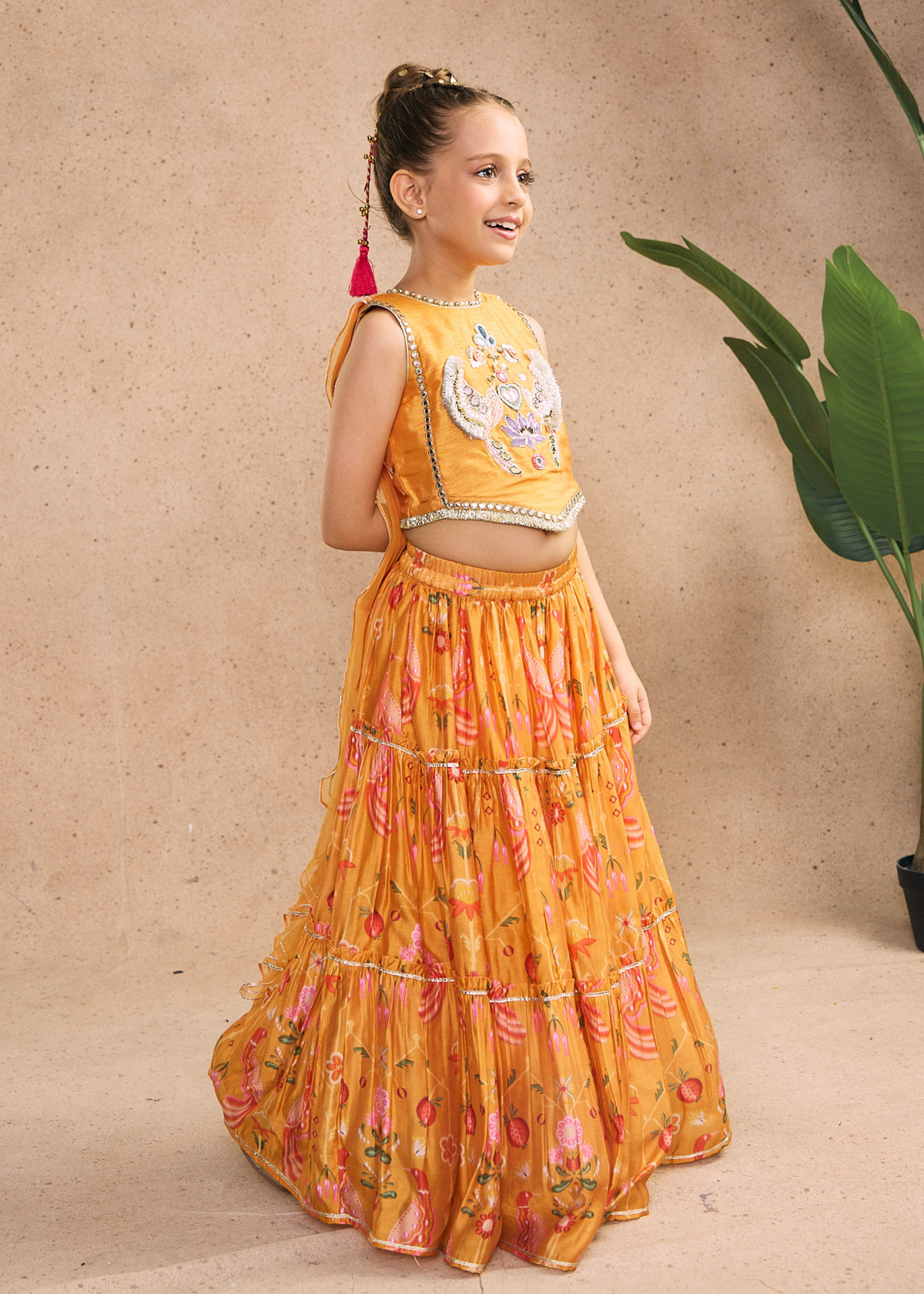 Nella Orange Girls Embellished Crop Top & Skirt (Set of 2 pcs)