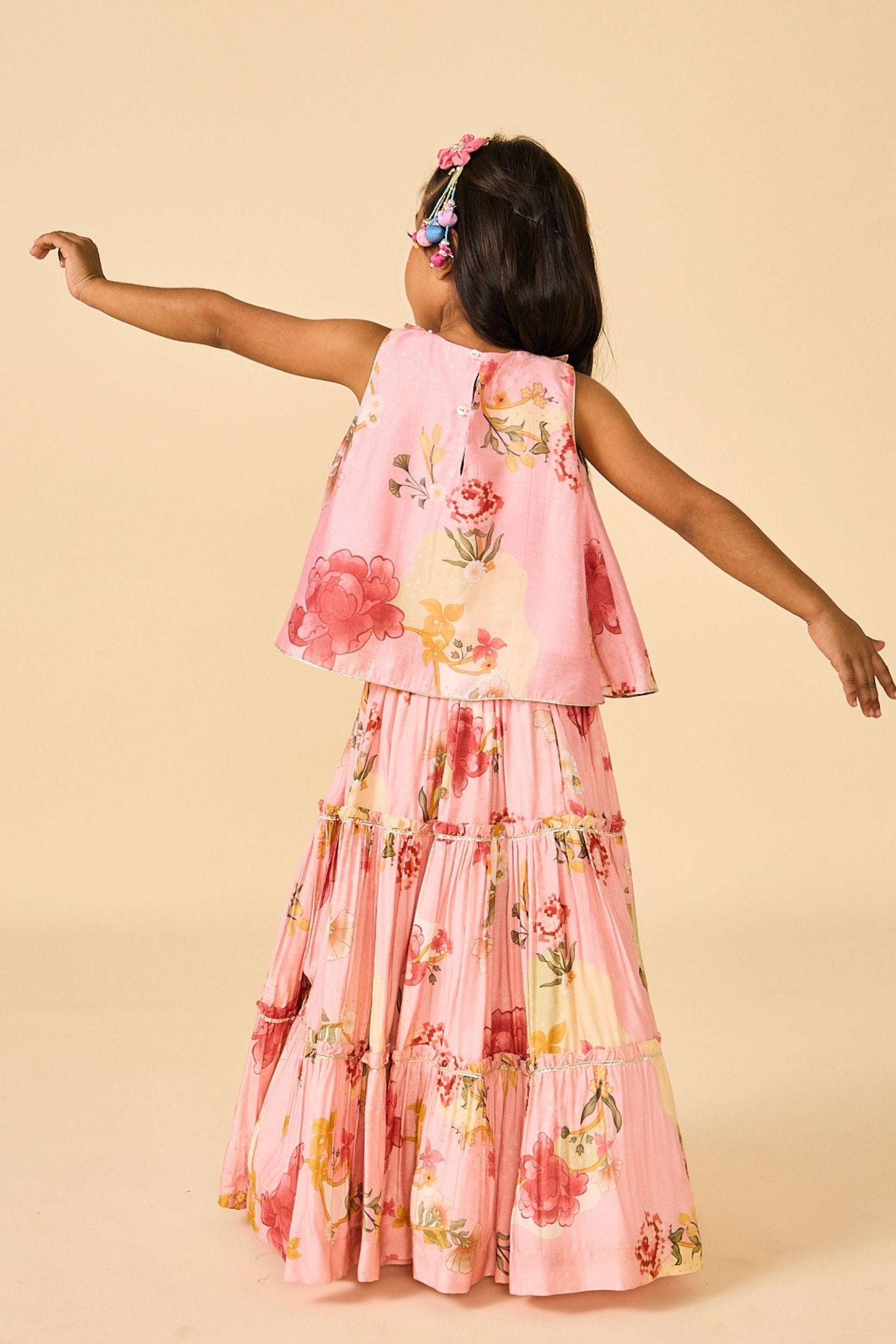 Rose Jaipur Fringe Top With Tiered Skirt ( 2 Pc Set)