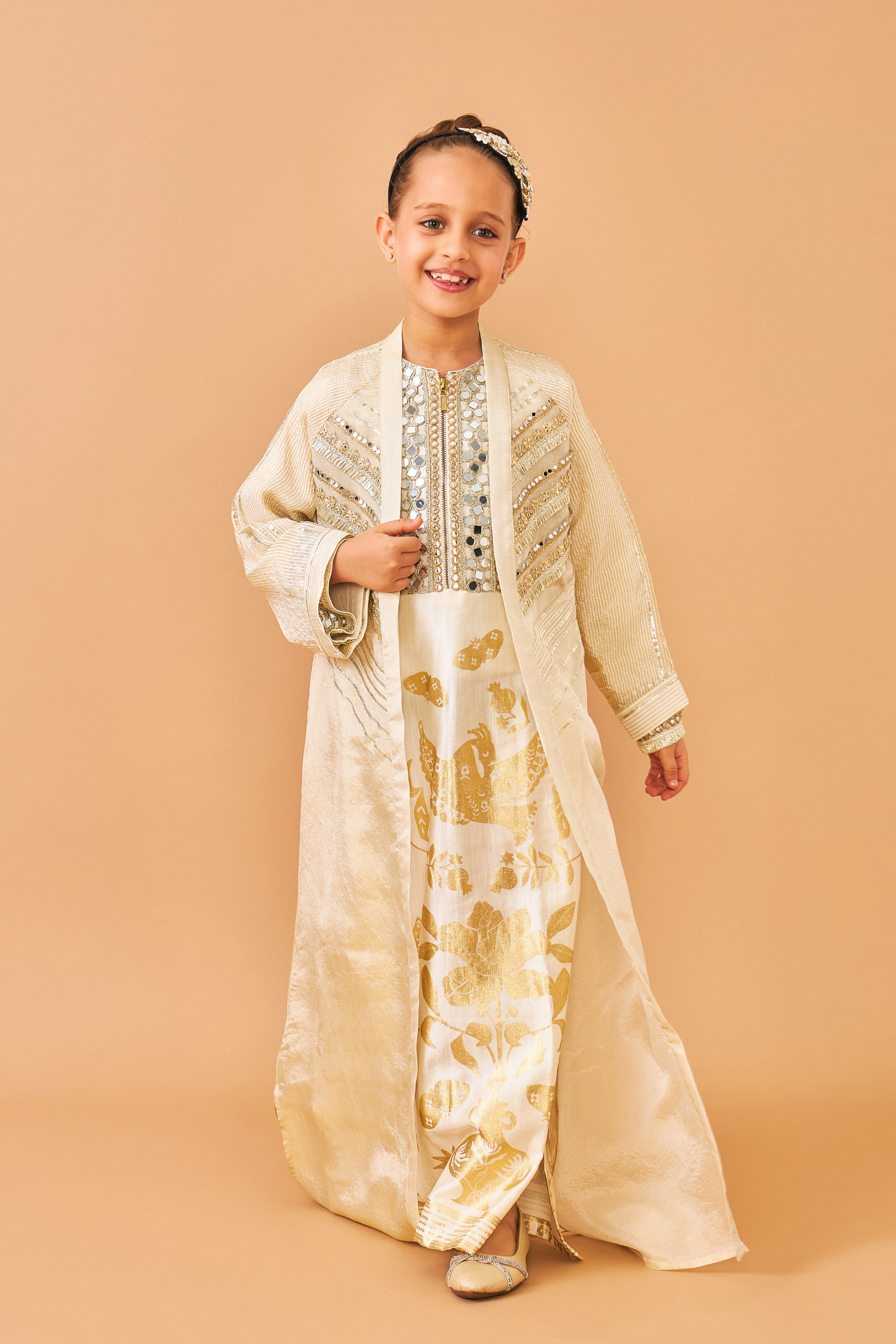 Alba Gold Coat with Long Dress - Mom & Me