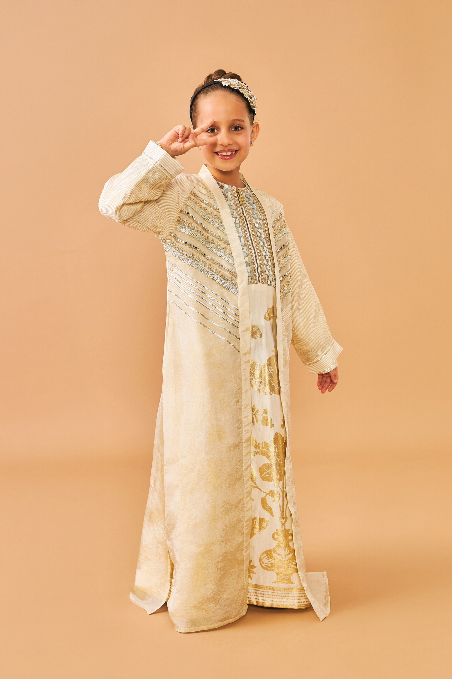 Alba Gold Girls Coat with Long Dress ( set of 2 pcs)