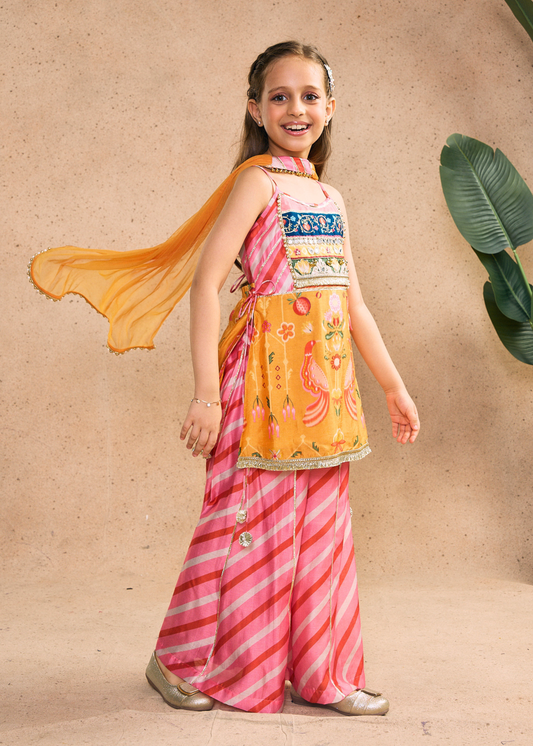 Nella Orange Girls Embellished Strappy Top, Flared Pants & Dupatta (Set of 3 pcs)