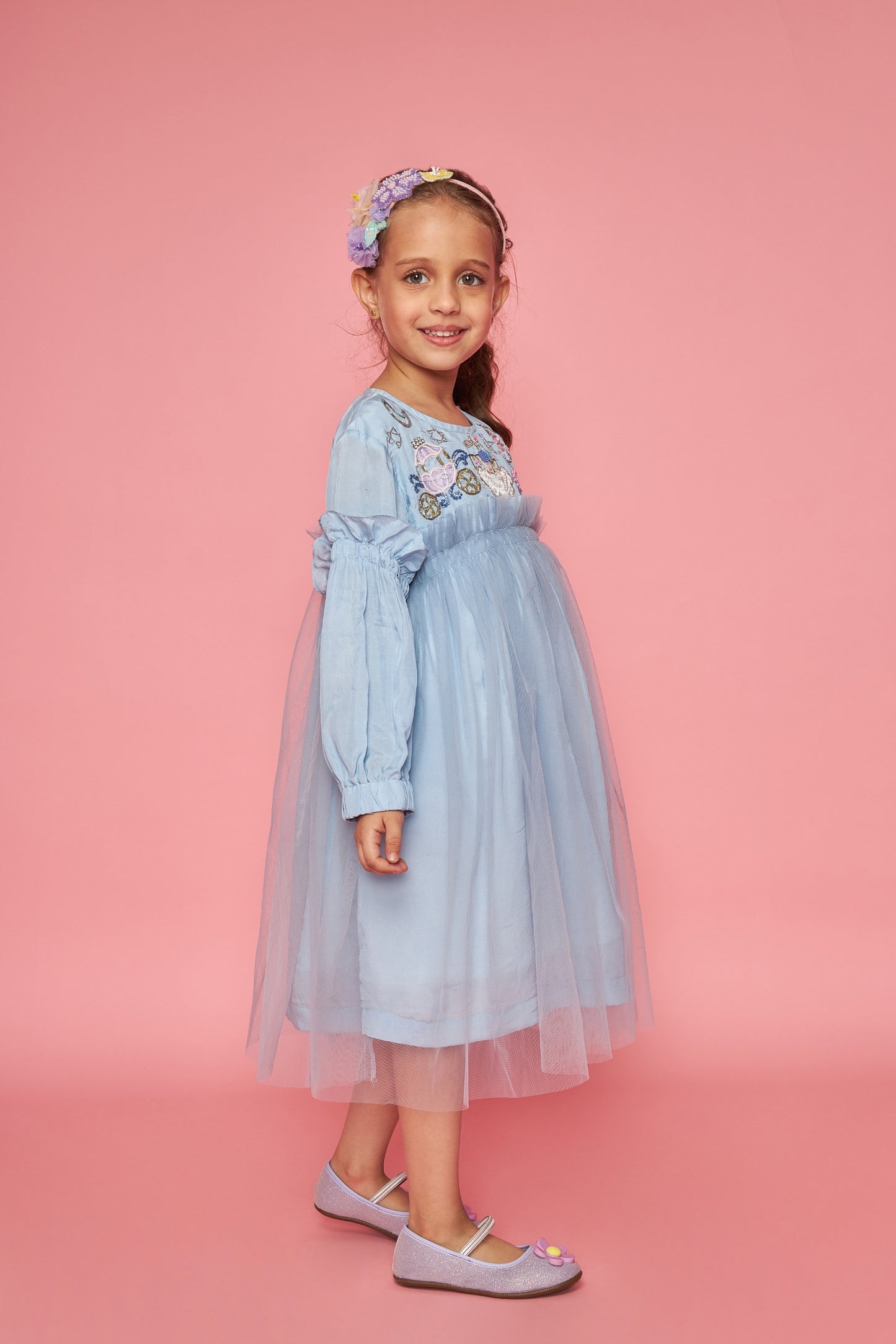 Fairytale Blue Kids Embellished Dress Bloom