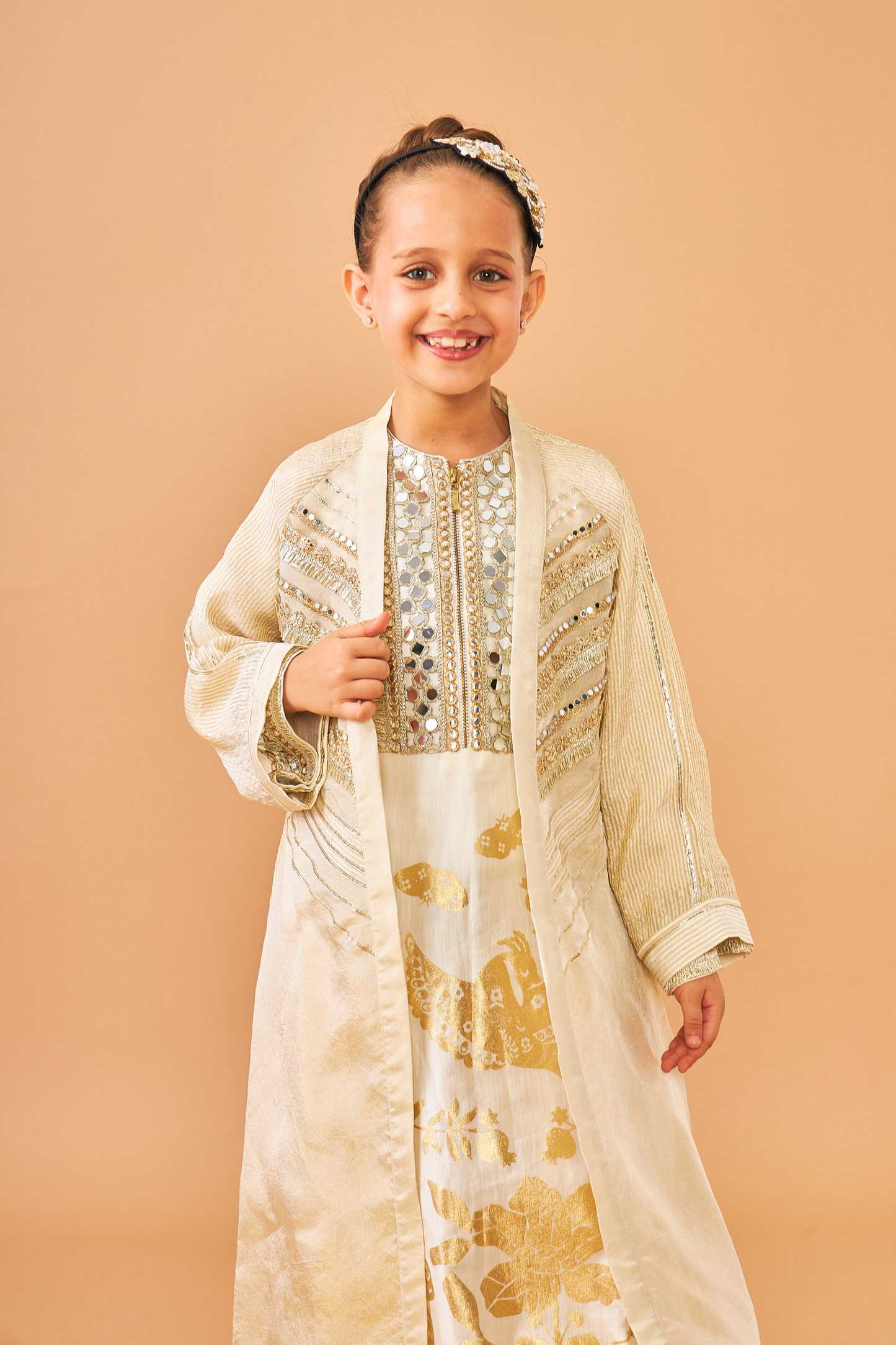 Alba Gold Girls Coat with Long Dress ( set of 2 pcs)