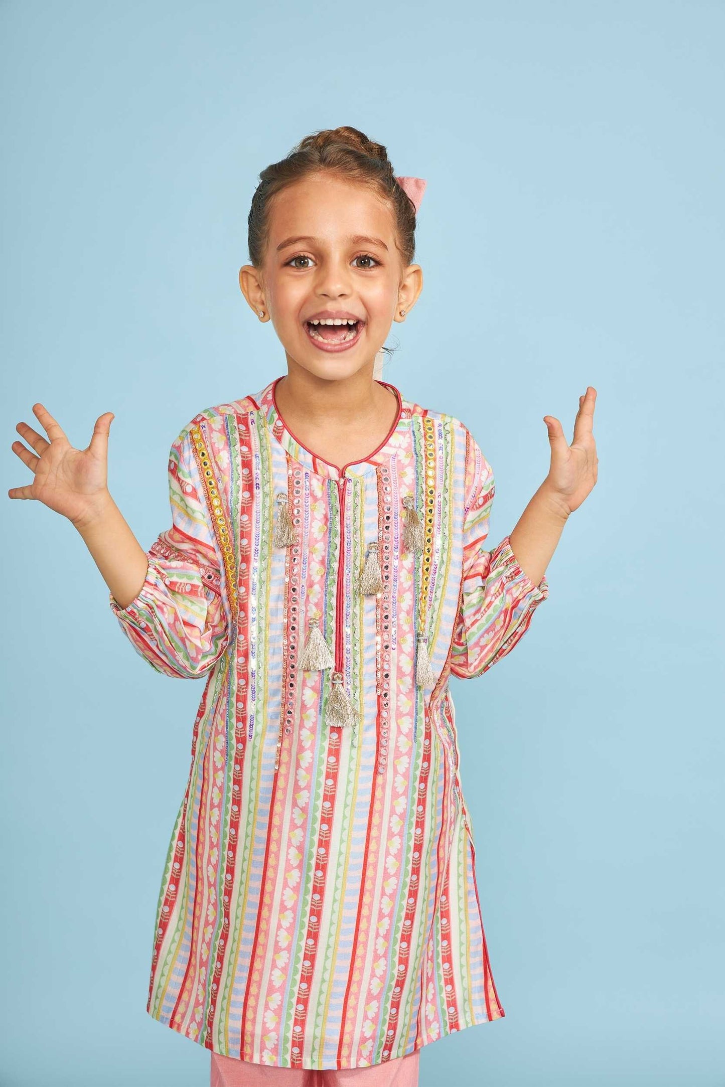 Candy Stripe Girls  Embellished Tunic Trouser Coord (2 Pc Set)