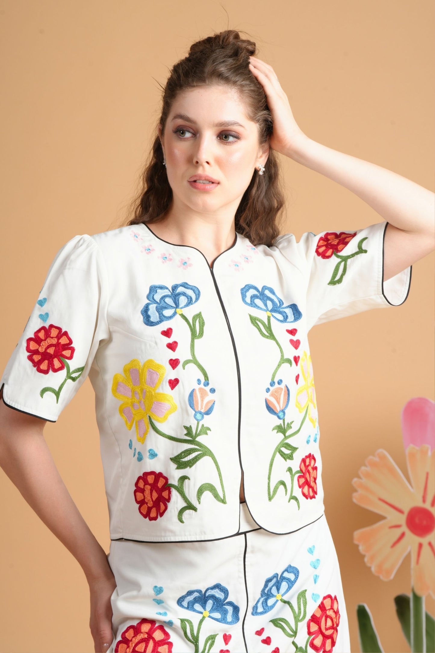 Liora Embroidered Women'S Skirt Top Set  (Set Of 2 Pcs)