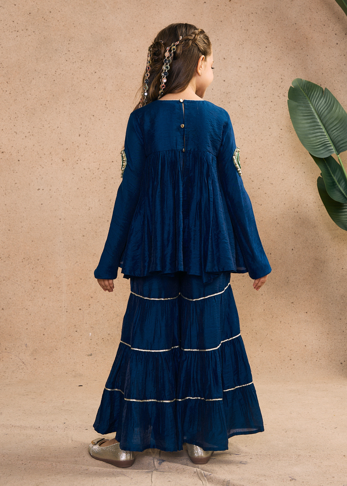 Dalia Navy Girls Embellished Peplum Top & Sharara (Set of 2 pcs)