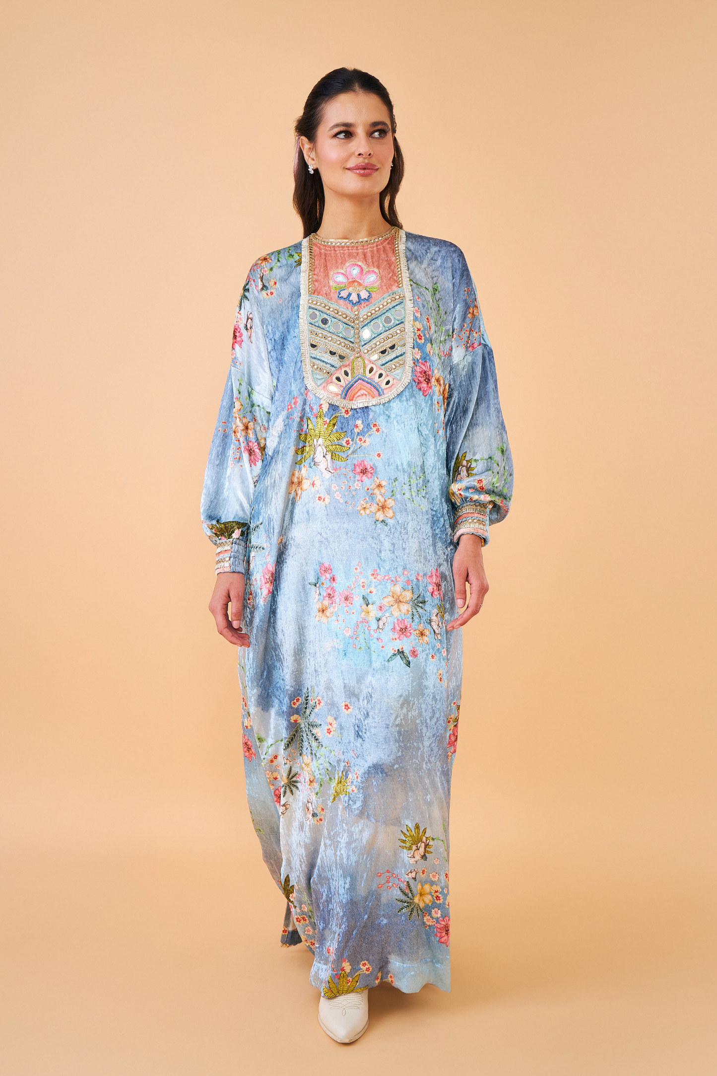 Clea Blue Velvet Long Dress - Mom & Me