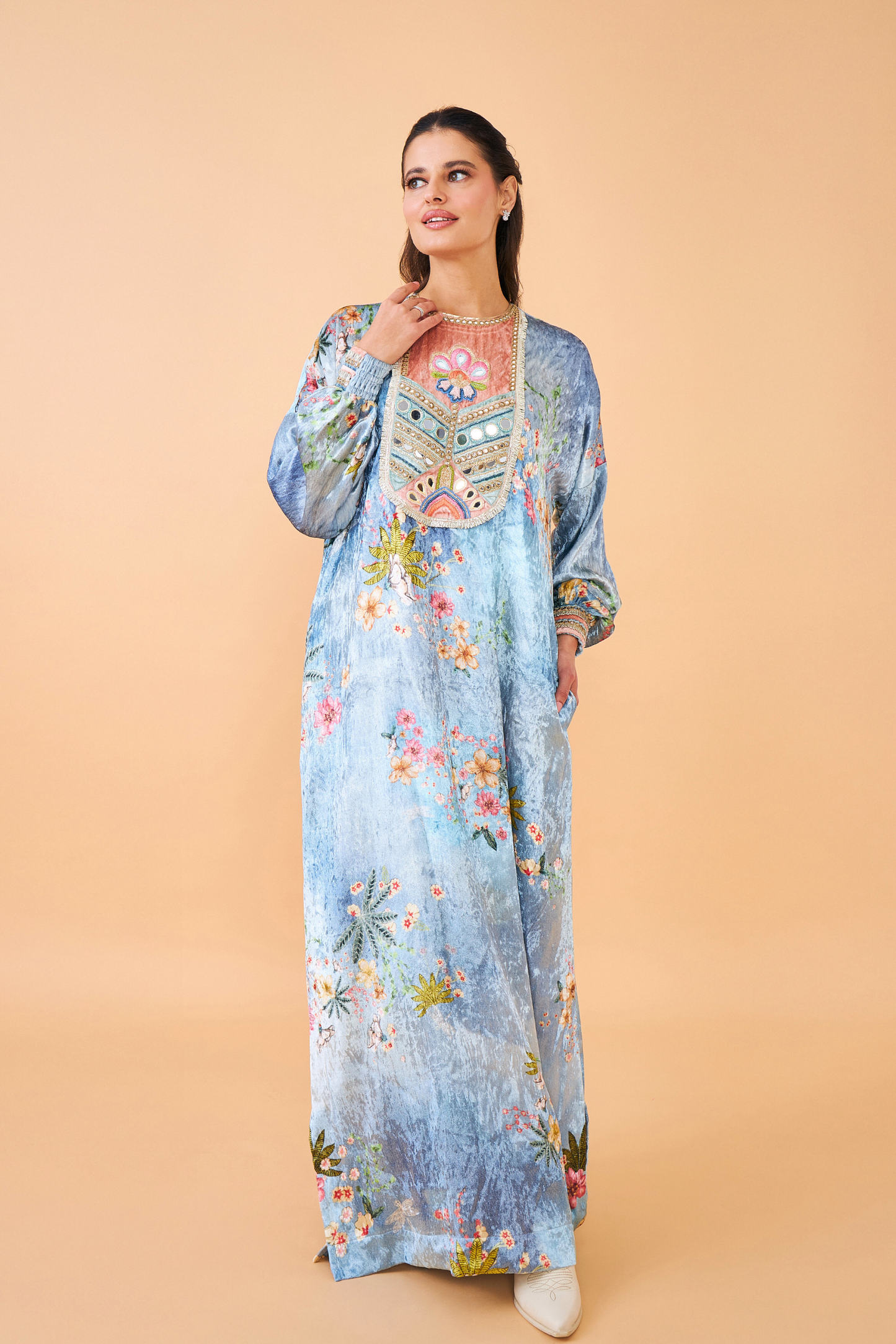 Clea Blue Velvet Long Dress - Mom & Me